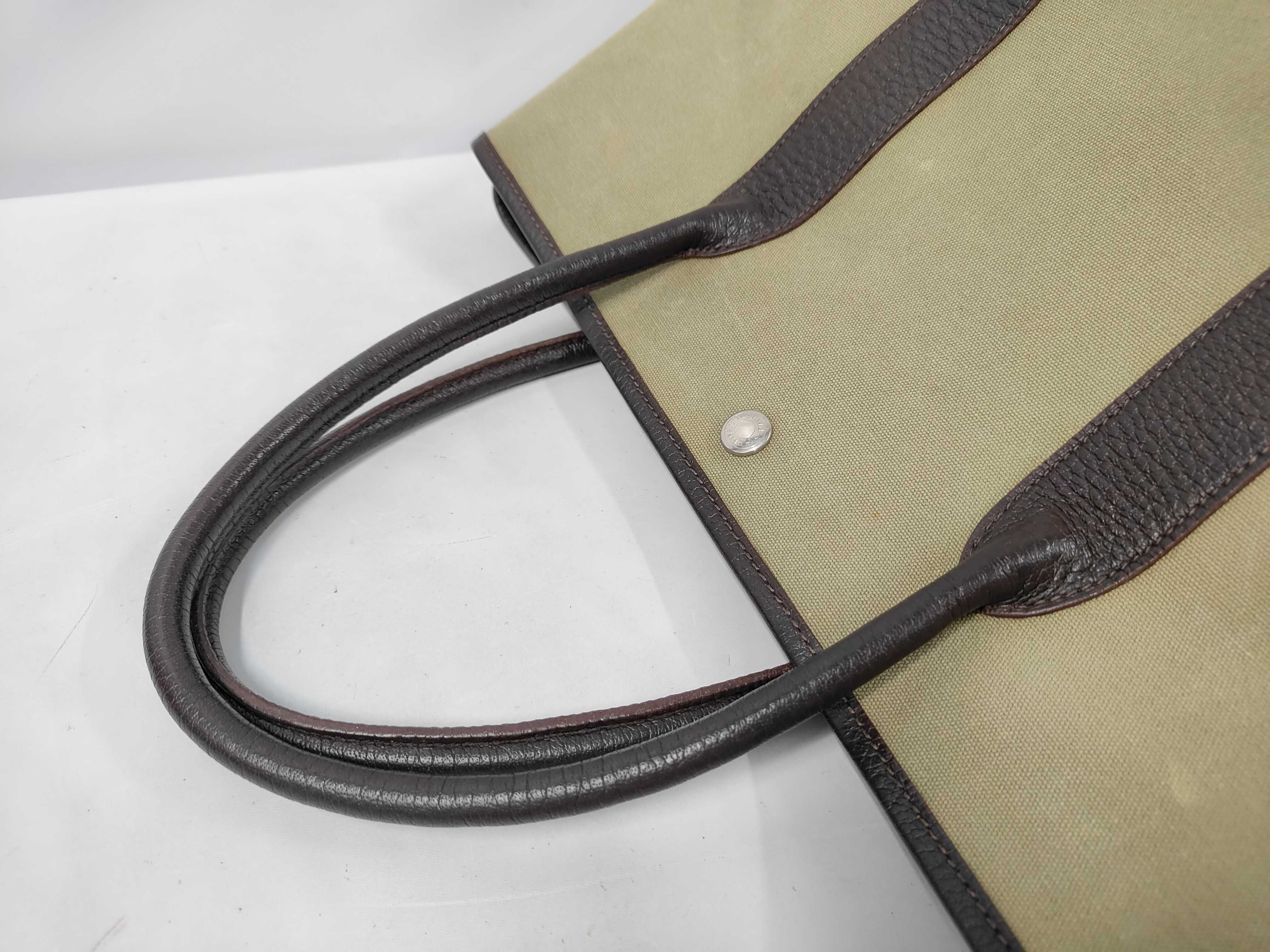 Garden Party PM Tote Bag, Toile Officier Leather, Khaki Brown, Stamped Tote Bag — view 5