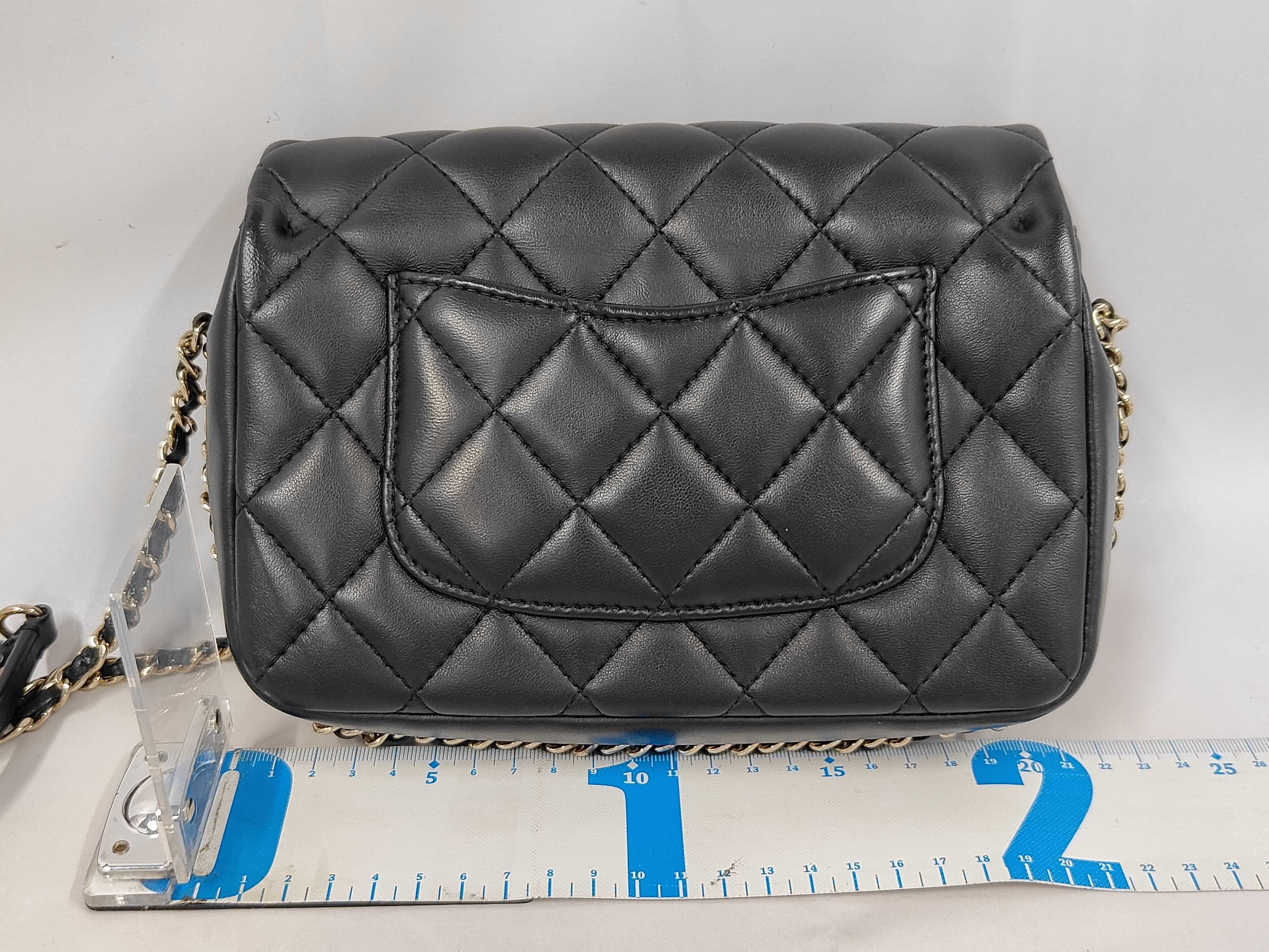 Matelassé Lambskin Chain Shoulder Bag, Pearl Black with Gold Hardware, Serial Number 29 — view 2