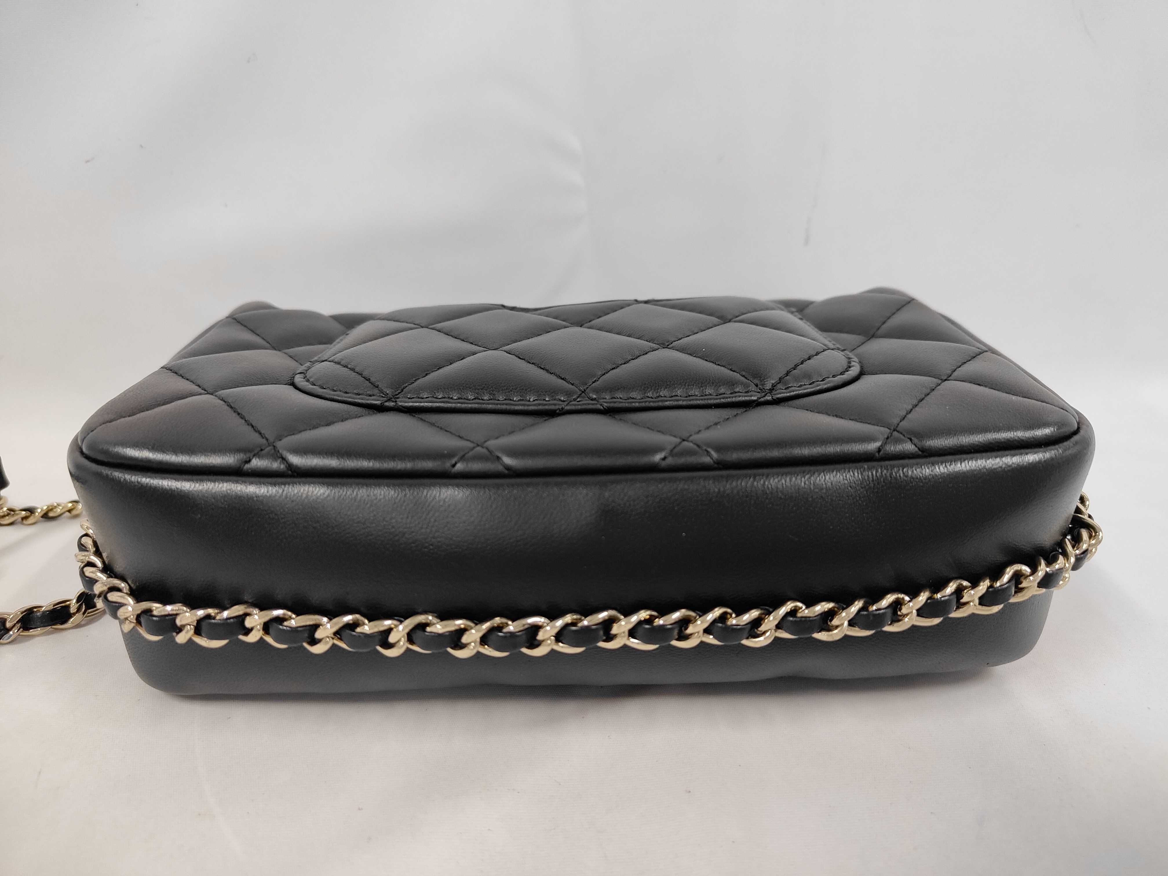 Matelassé Lambskin Chain Shoulder Bag, Pearl Black with Gold Hardware, Serial Number 29 — view 4