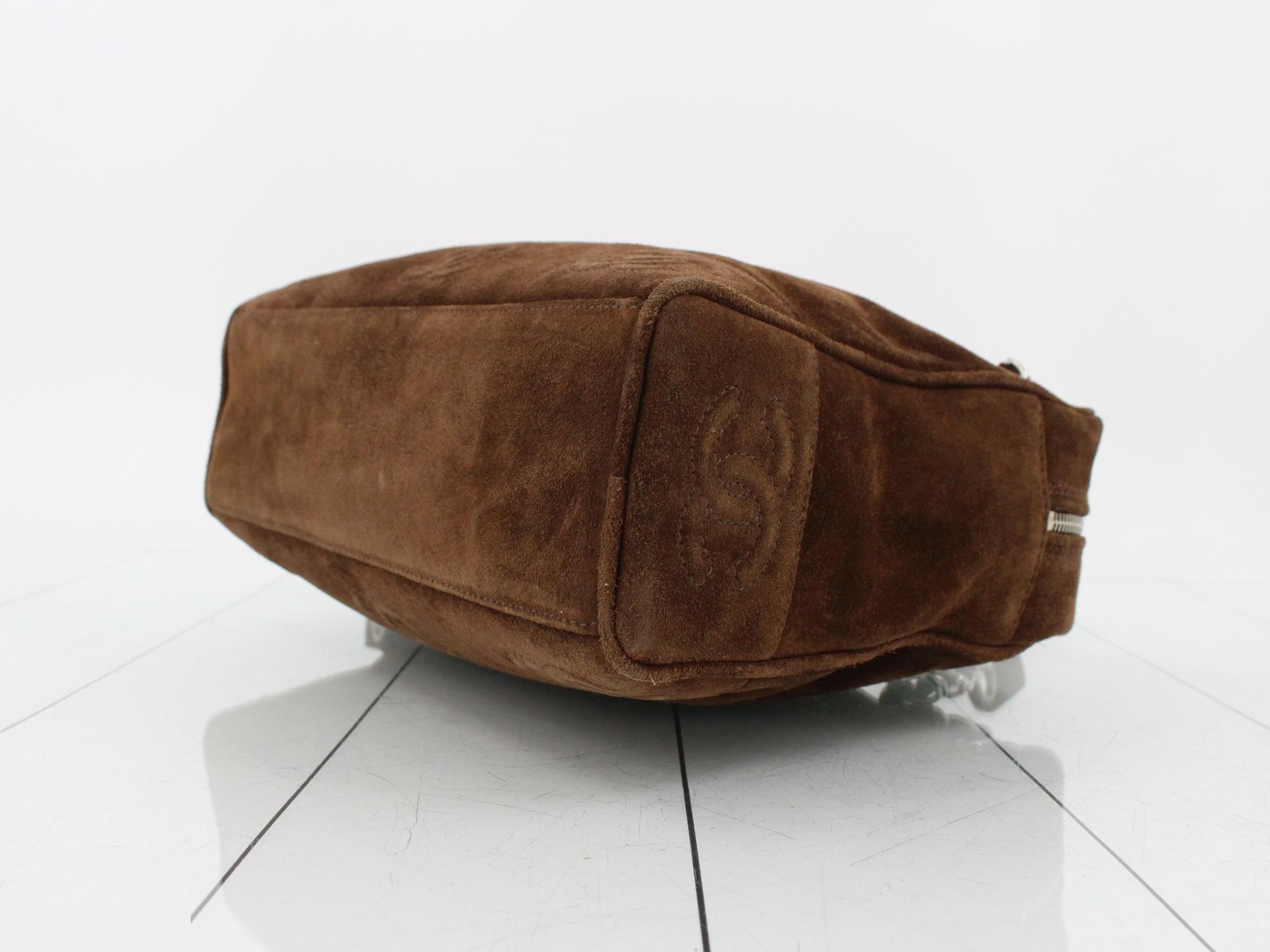 Suede Triple Coco Mark Chain Semi-Shoulder Bag, Brown — view 6