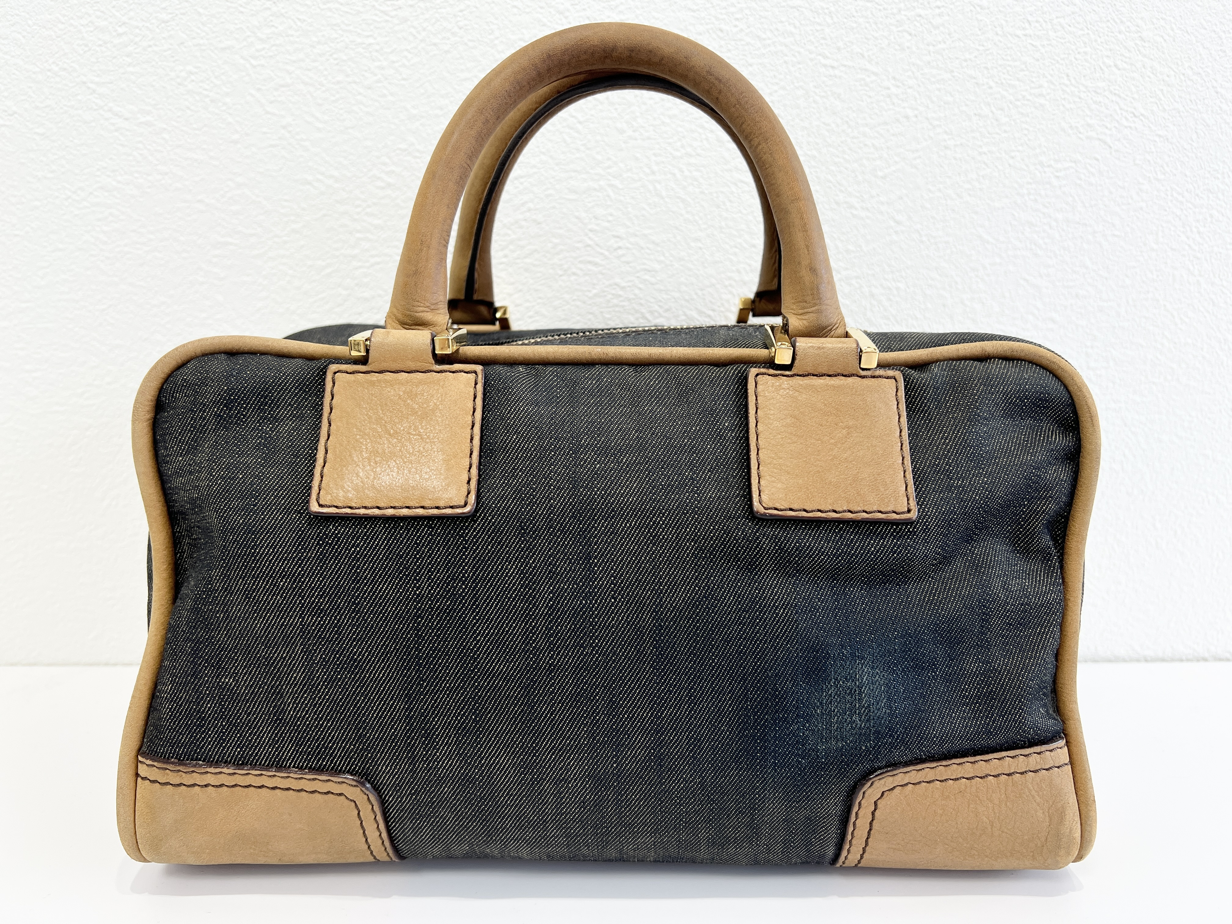 Amazona 28 Beaded and Embellished Denim Leather Anagram Logo Handbag Mini Boston Bag — view 2