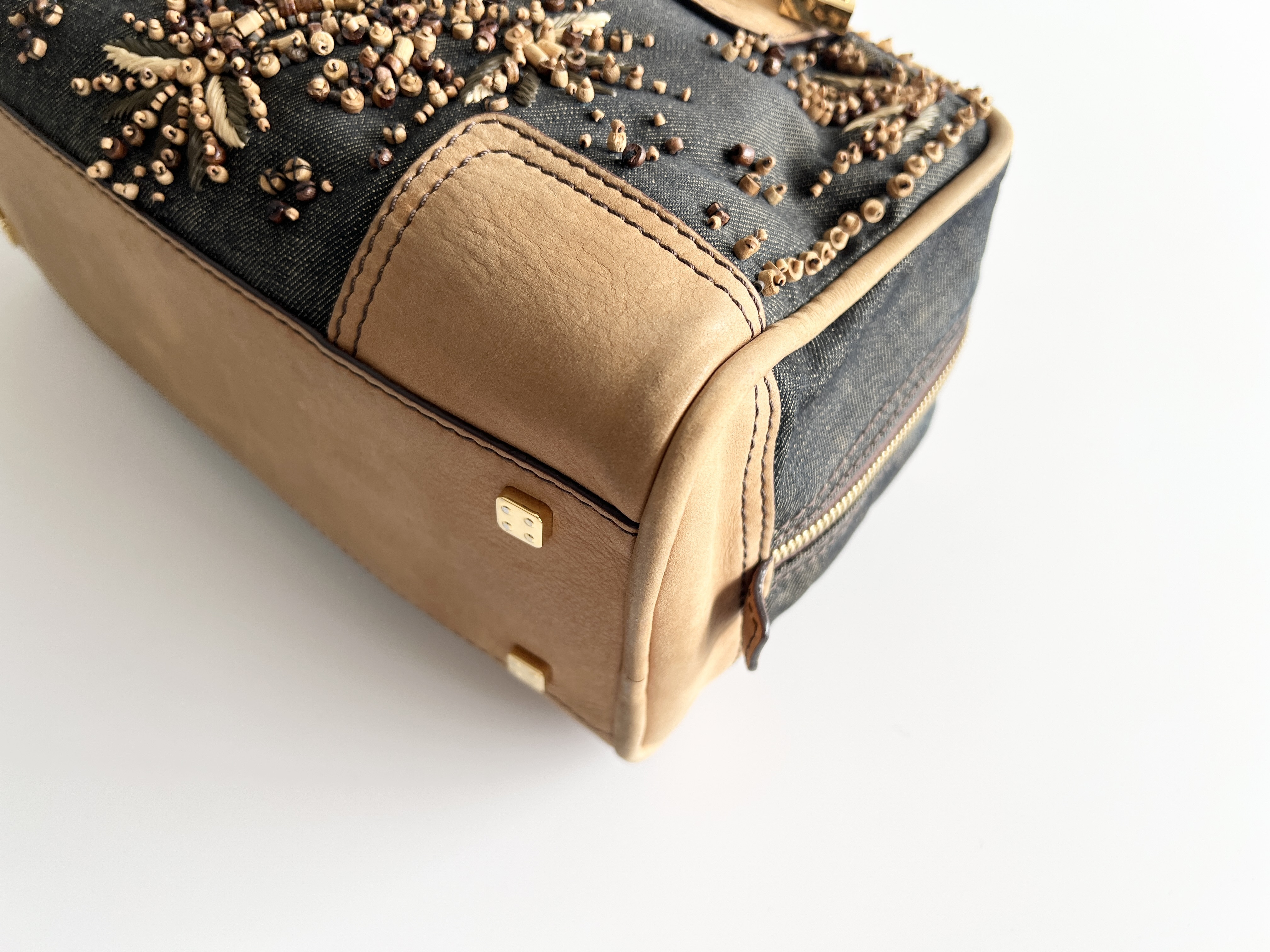 Amazona 28 Beaded and Embellished Denim Leather Anagram Logo Handbag Mini Boston Bag — view 11