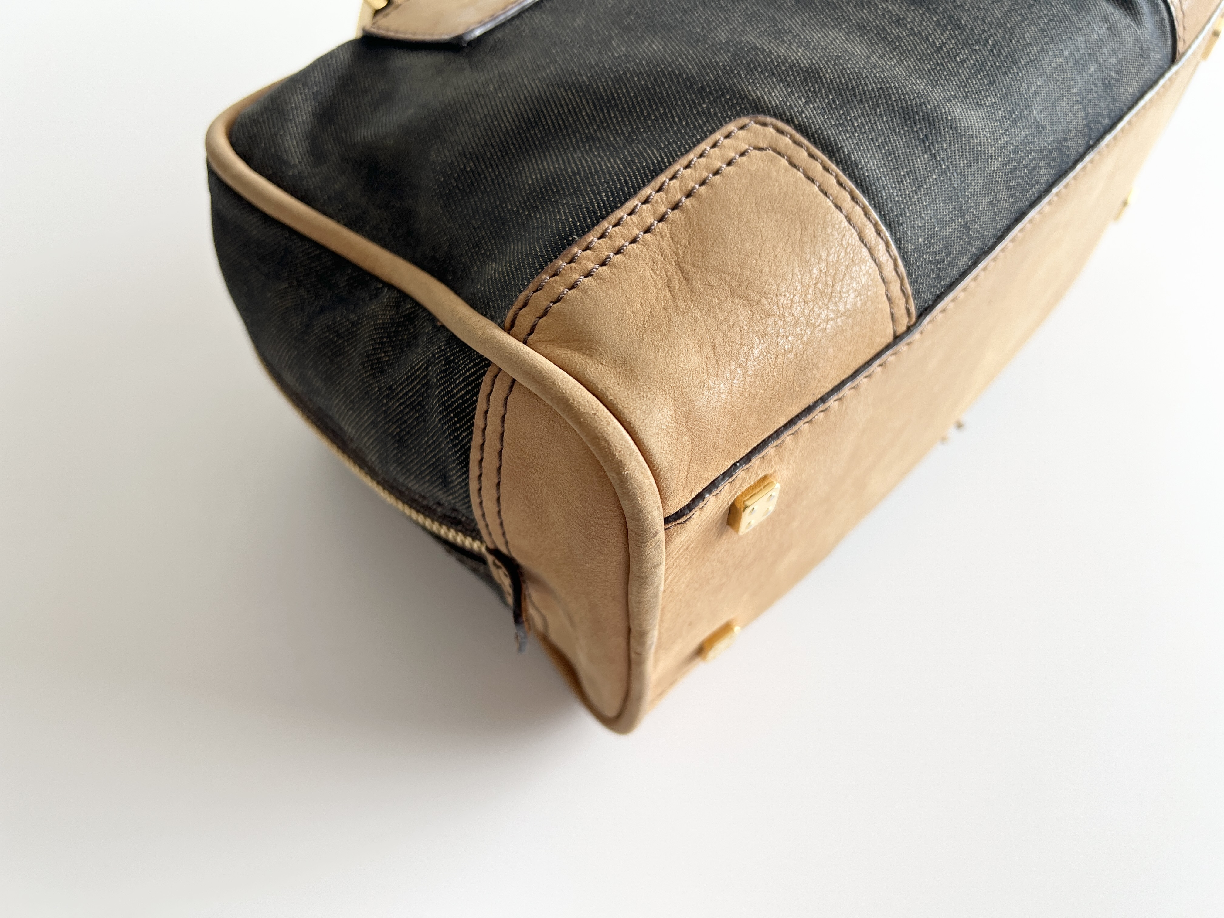 Amazona 28 Beaded and Embellished Denim Leather Anagram Logo Handbag Mini Boston Bag — view 12