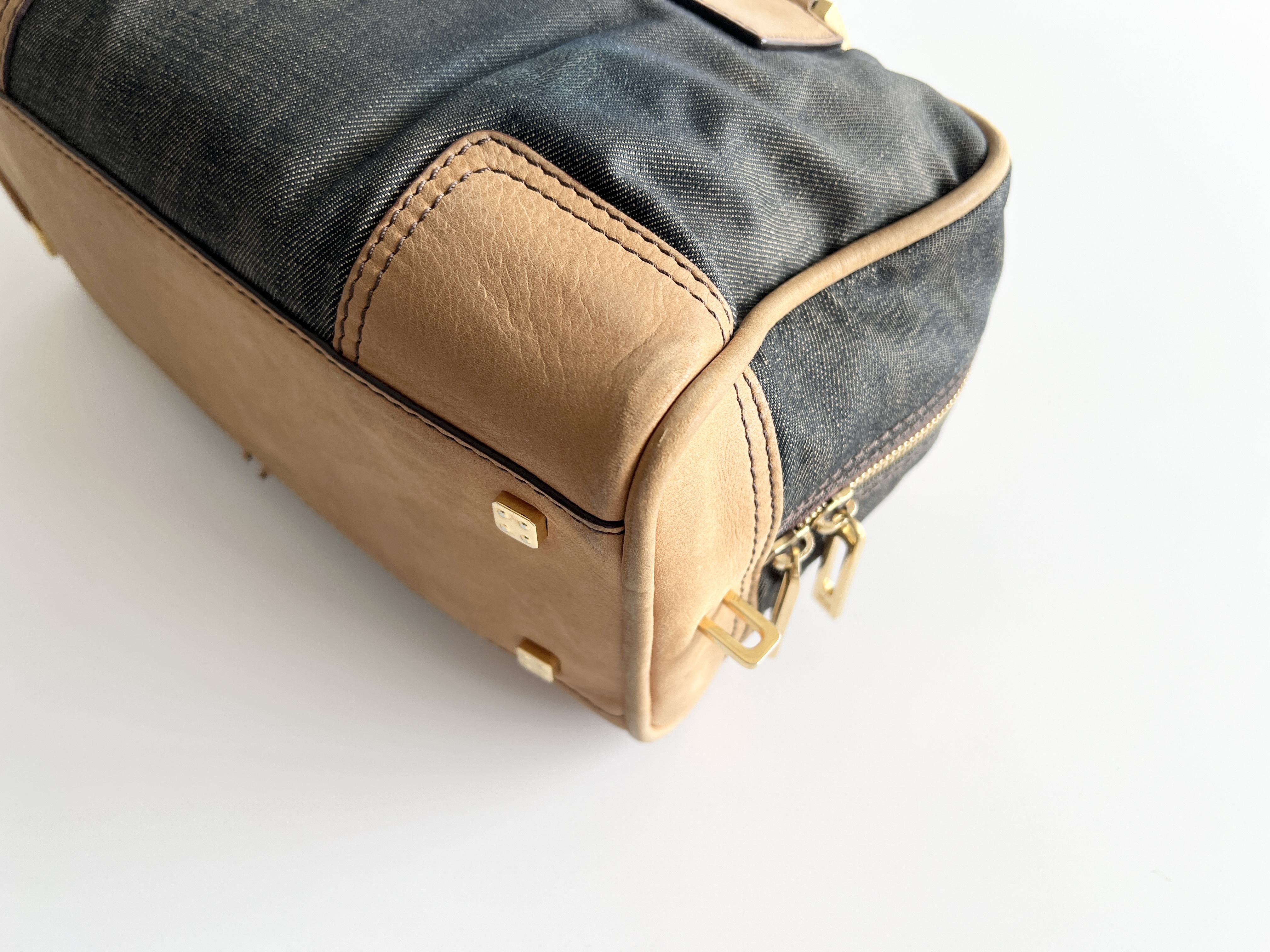 Amazona 28 Beaded and Embellished Denim Leather Anagram Logo Handbag Mini Boston Bag — view 13