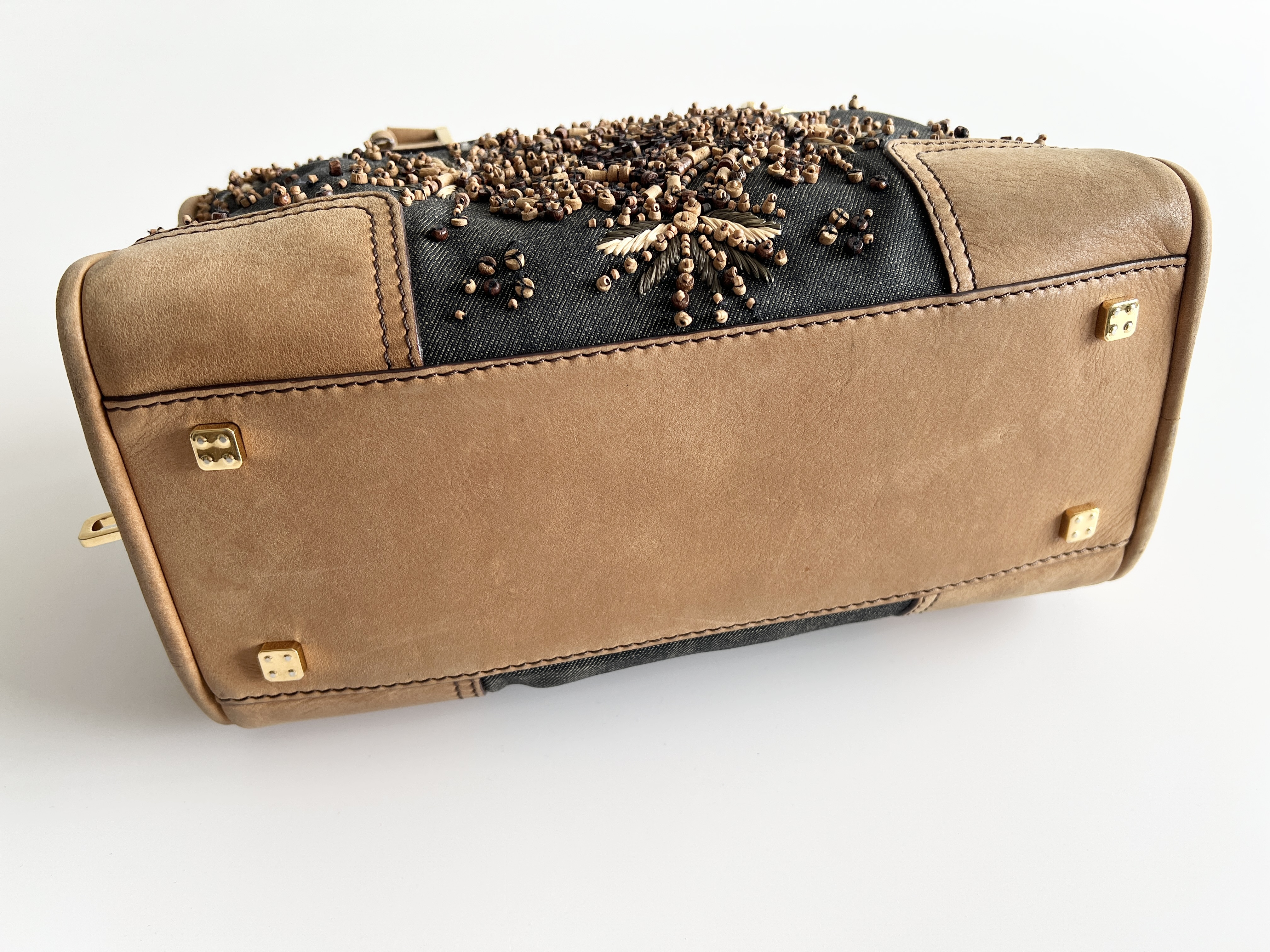 Amazona 28 Beaded and Embellished Denim Leather Anagram Logo Handbag Mini Boston Bag — view 14