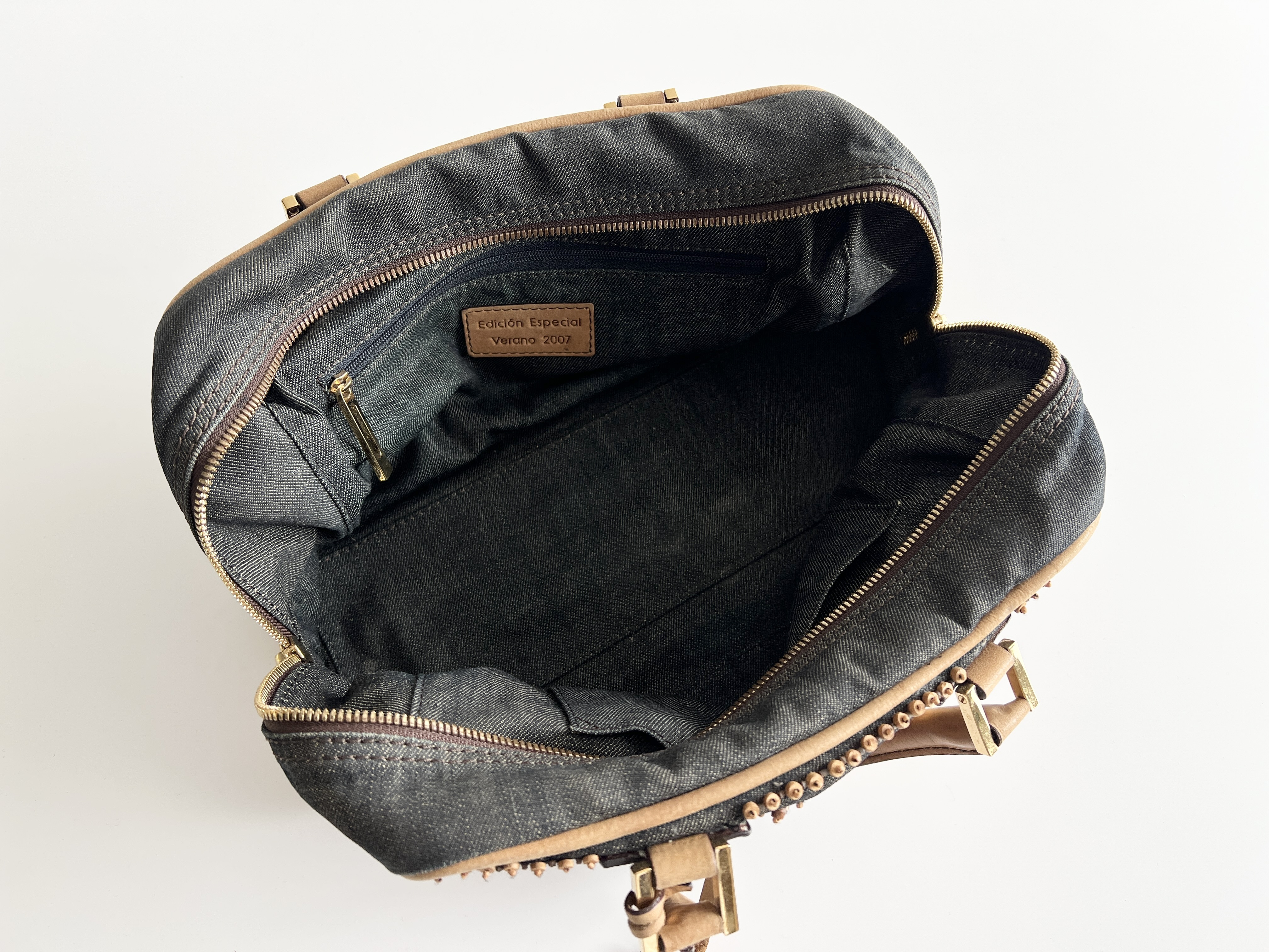 Amazona 28 Beaded and Embellished Denim Leather Anagram Logo Handbag Mini Boston Bag — view 4