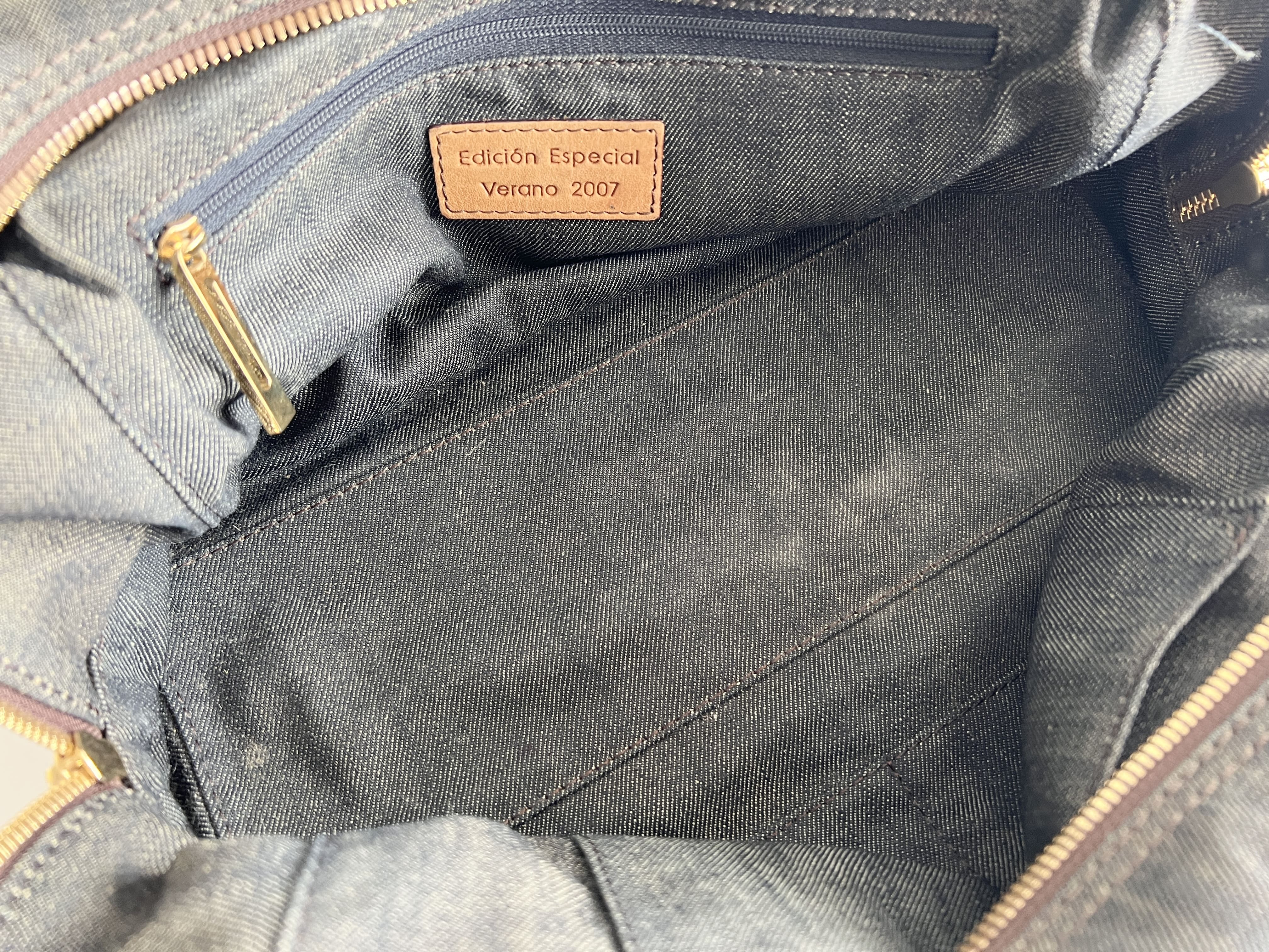 Amazona 28 Beaded and Embellished Denim Leather Anagram Logo Handbag Mini Boston Bag — view 5