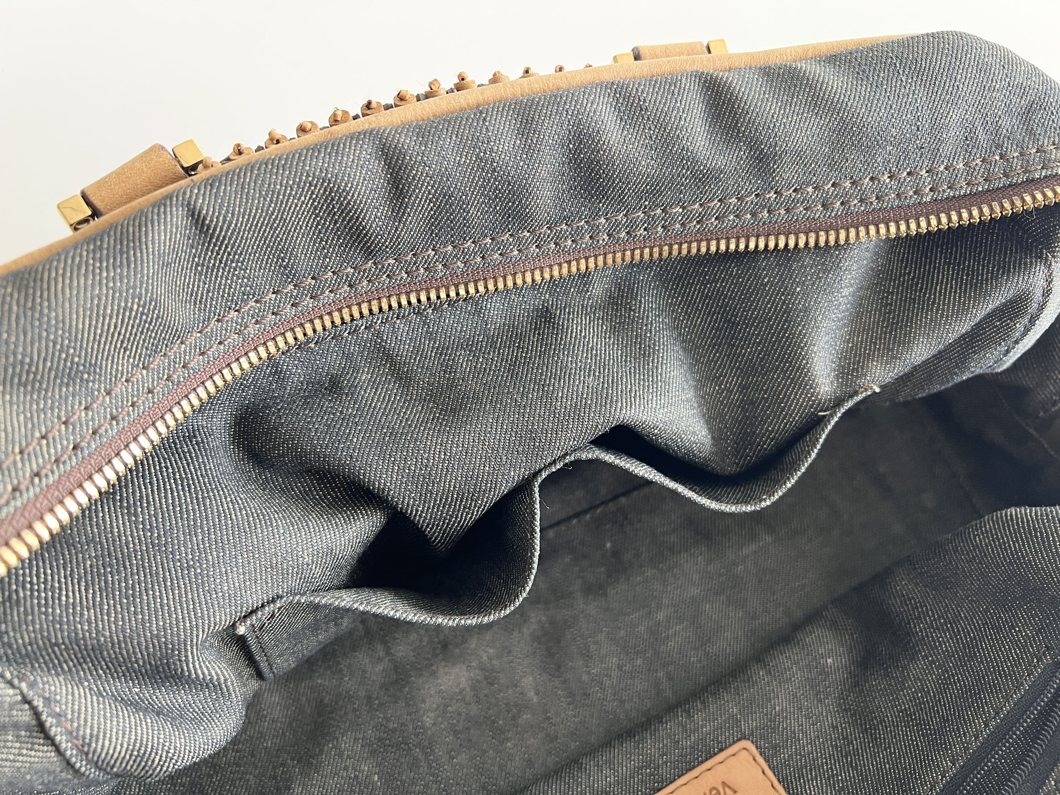 Amazona 28 Beaded and Embellished Denim Leather Anagram Logo Handbag Mini Boston Bag — view 7