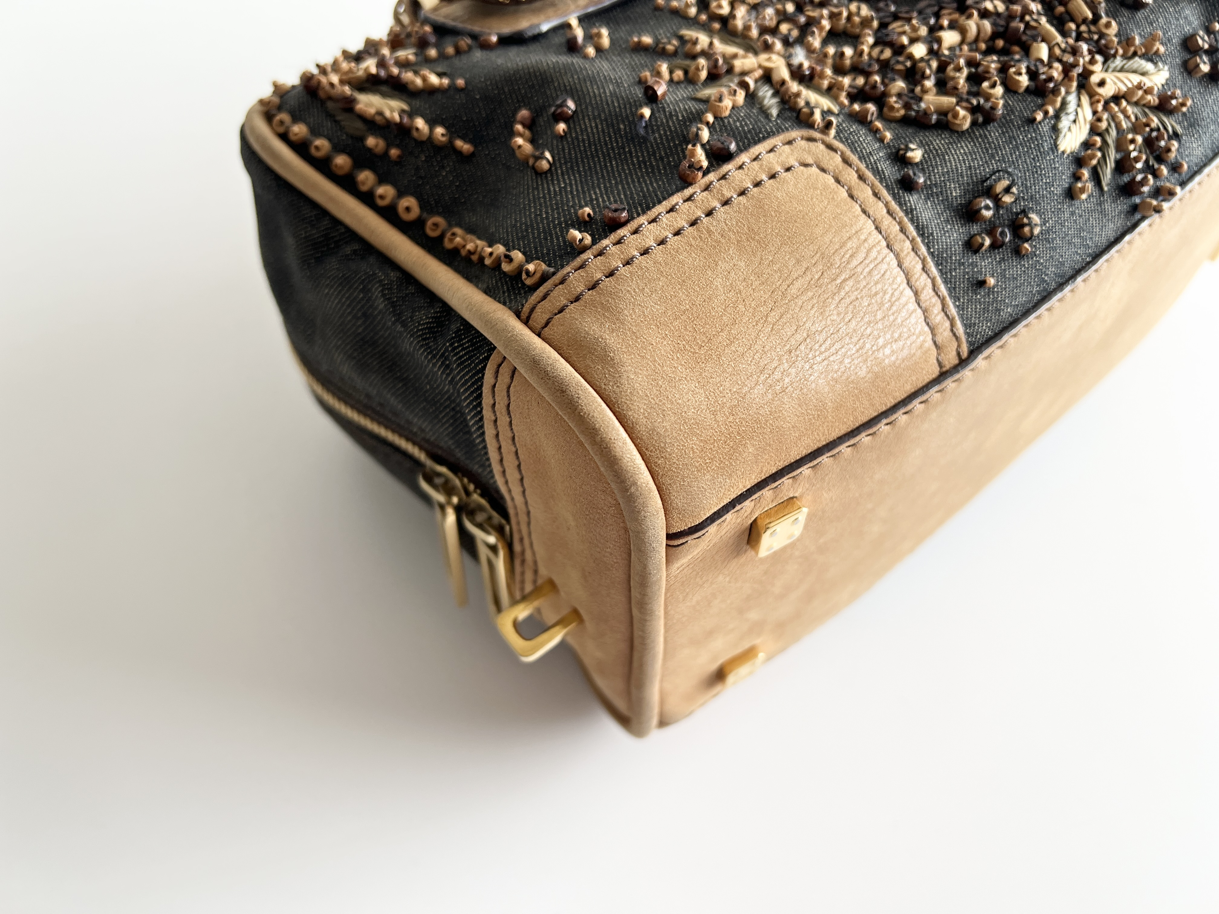 Amazona 28 Beaded and Embellished Denim Leather Anagram Logo Handbag Mini Boston Bag — view 10