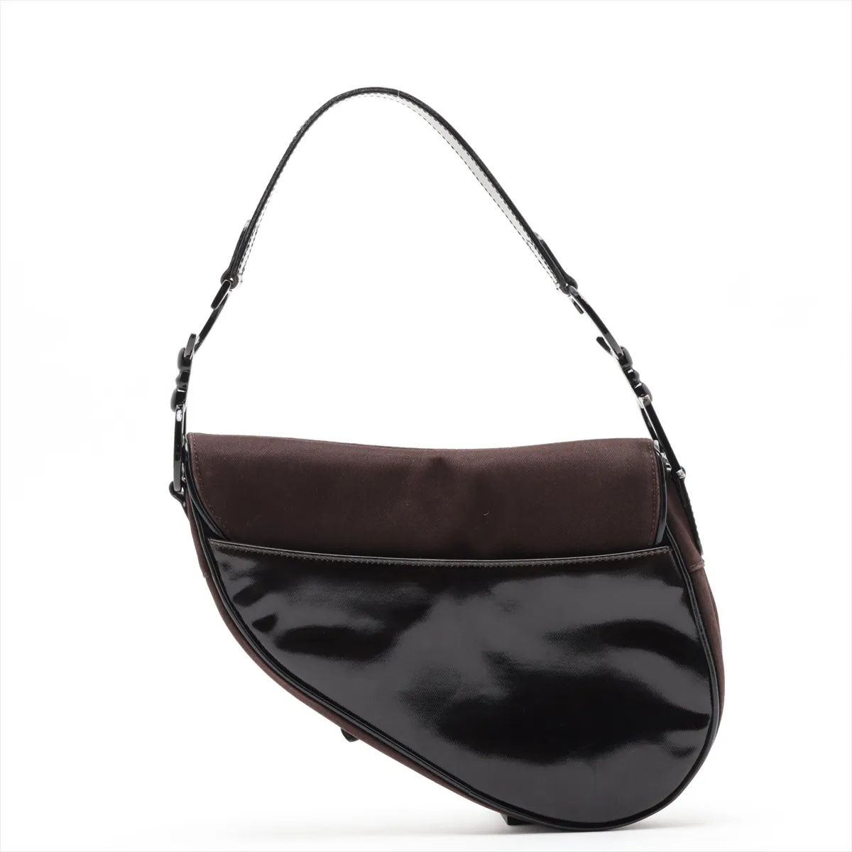 Saddle Canvas x Patent Leather Handbag, Brown — view 2