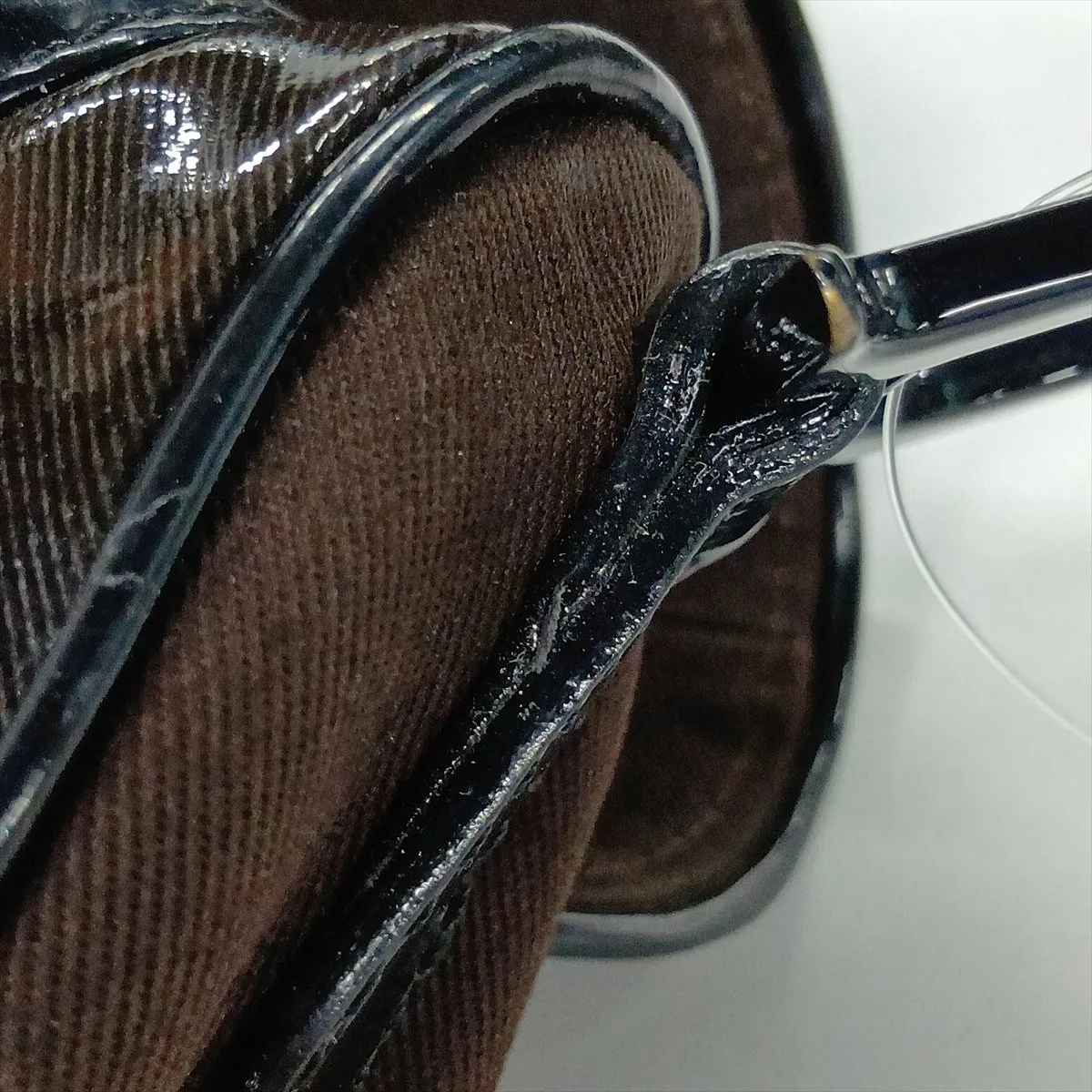 Saddle Canvas x Patent Leather Handbag, Brown — view 12