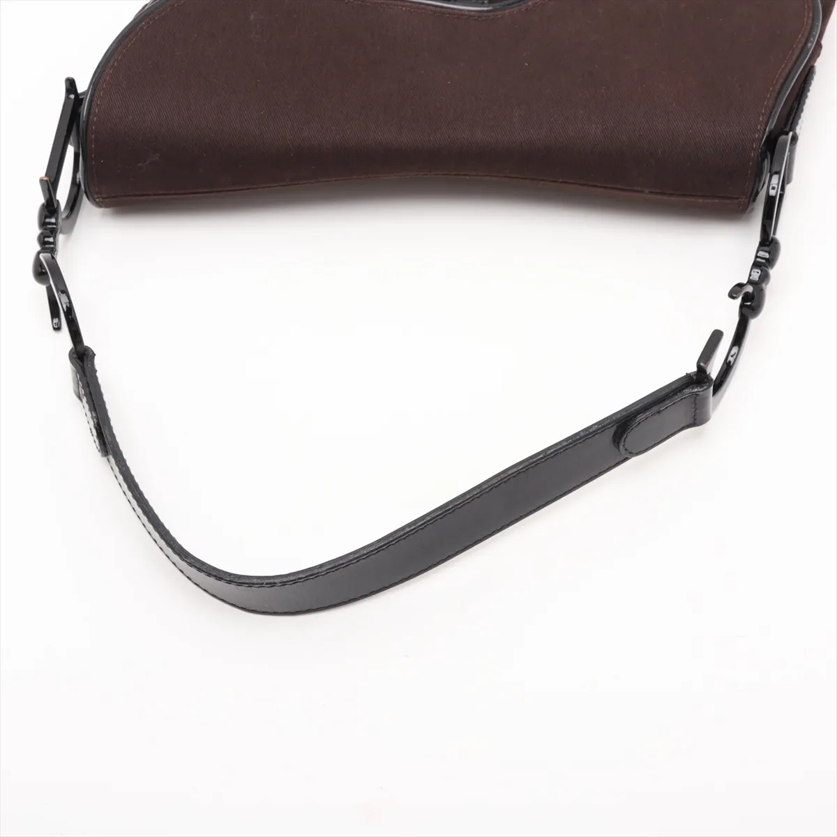 Saddle Canvas x Patent Leather Handbag, Brown — view 5