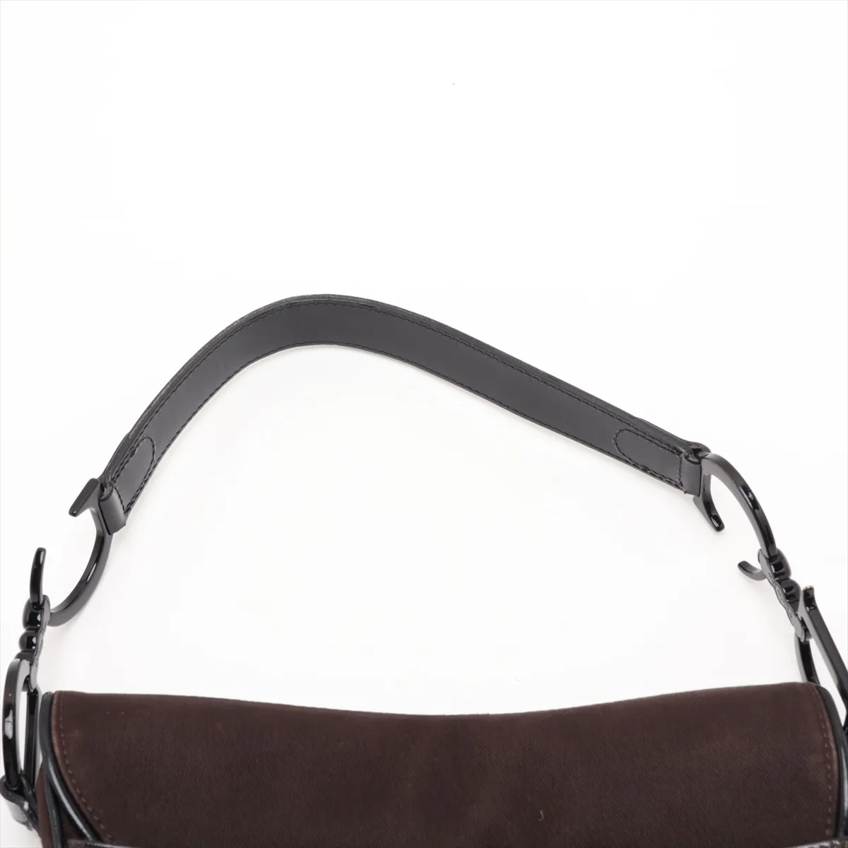 Saddle Canvas x Patent Leather Handbag, Brown — view 6