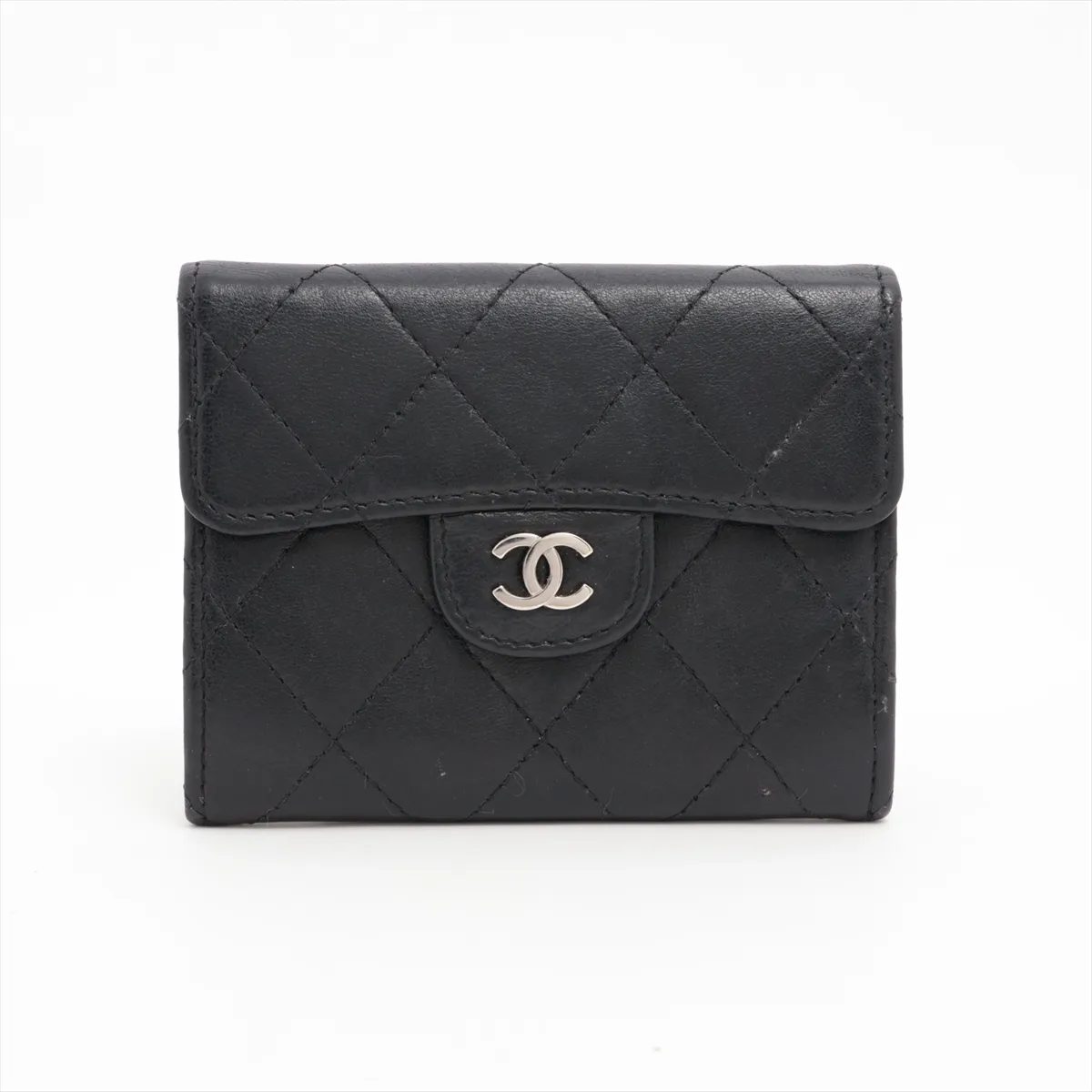 Matelasse Lambskin Coin Case Black Silver Hardware 13736453
