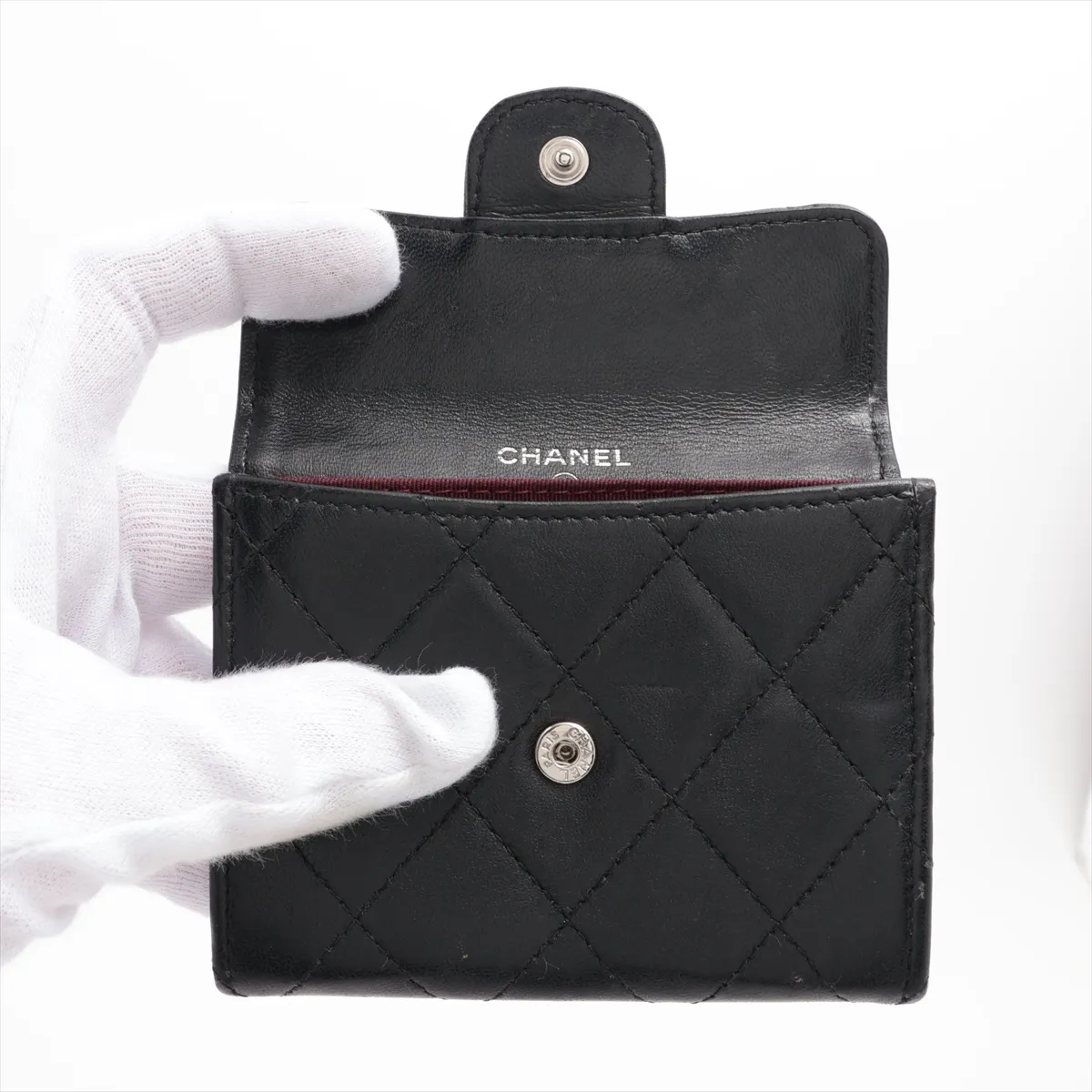 Matelasse Lambskin Coin Case Black Silver Hardware 13736453 — view 3