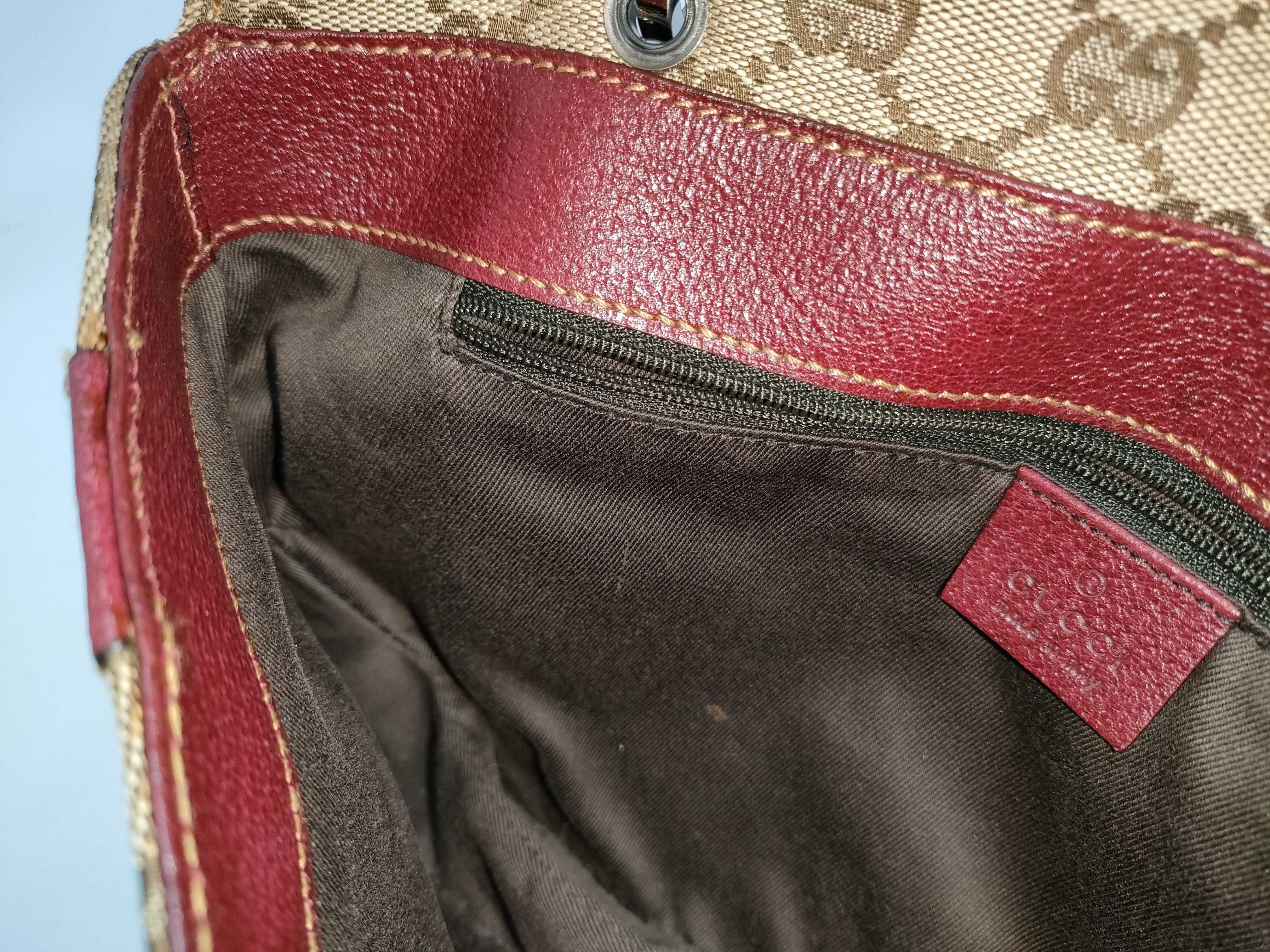 GG Canvas Shoulder Bag, One-Shoulder Bag, GG Canvas, Leather, Red Handbag (113014) — view 9