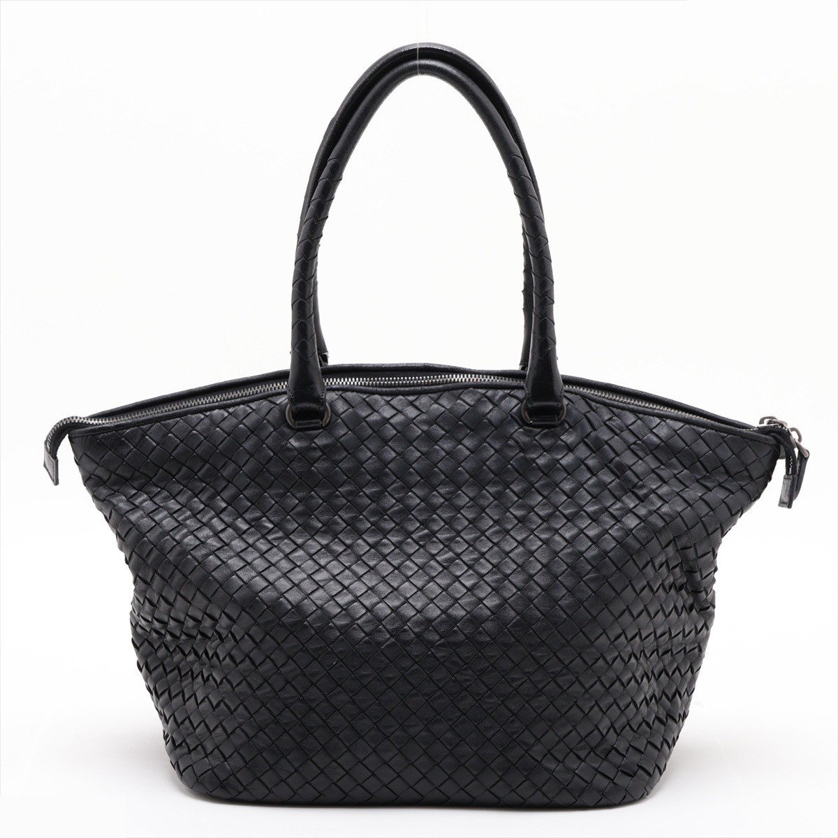 Intrecciato Leather Tote Bag, Black, 214728 — view 2