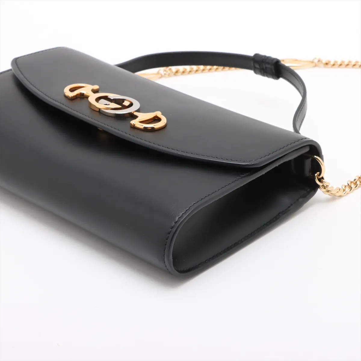 Zumi Leather Chain Shoulder Bag Black 572375 — view 3