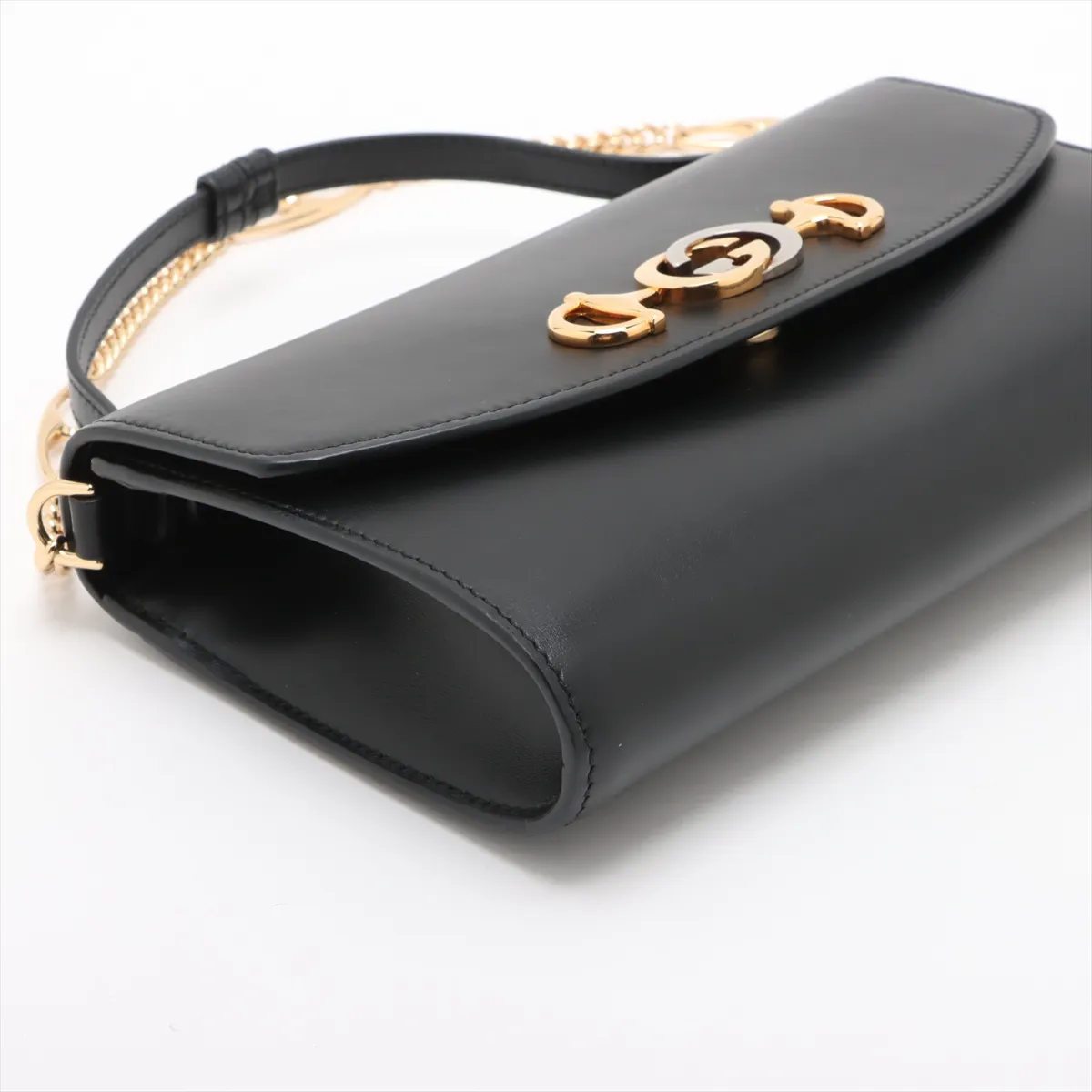 Zumi Leather Chain Shoulder Bag Black 572375 — view 4
