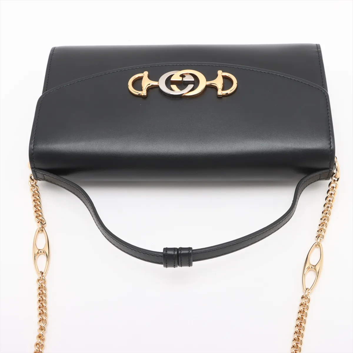 Zumi Leather Chain Shoulder Bag Black 572375 — view 5