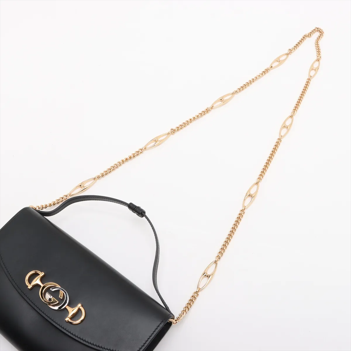 Zumi Leather Chain Shoulder Bag Black 572375 — view 7