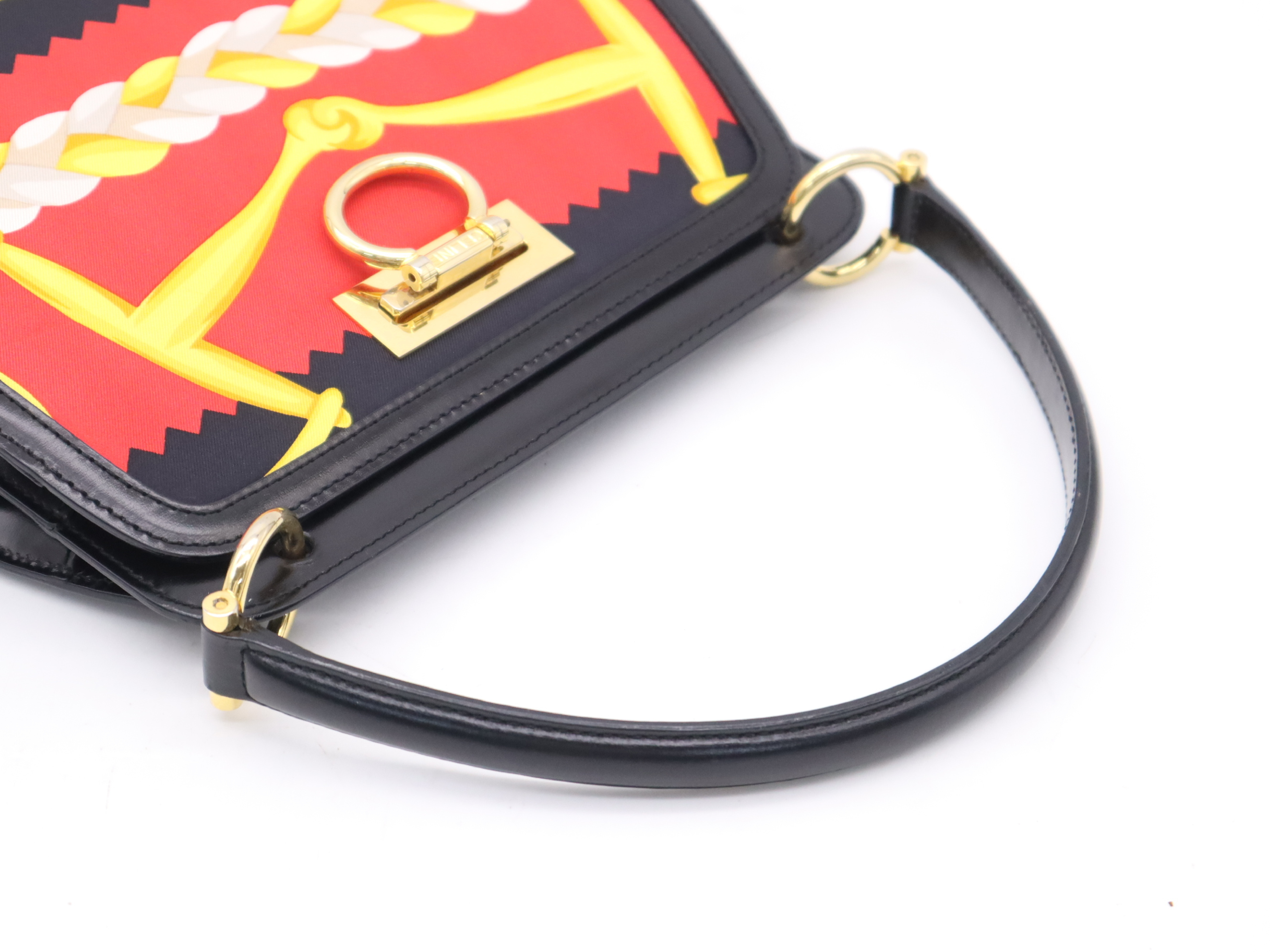 Silk x Leather 2-Way Handbag with Scarf Print, Red & Black, with Shoulder Strap — view 6