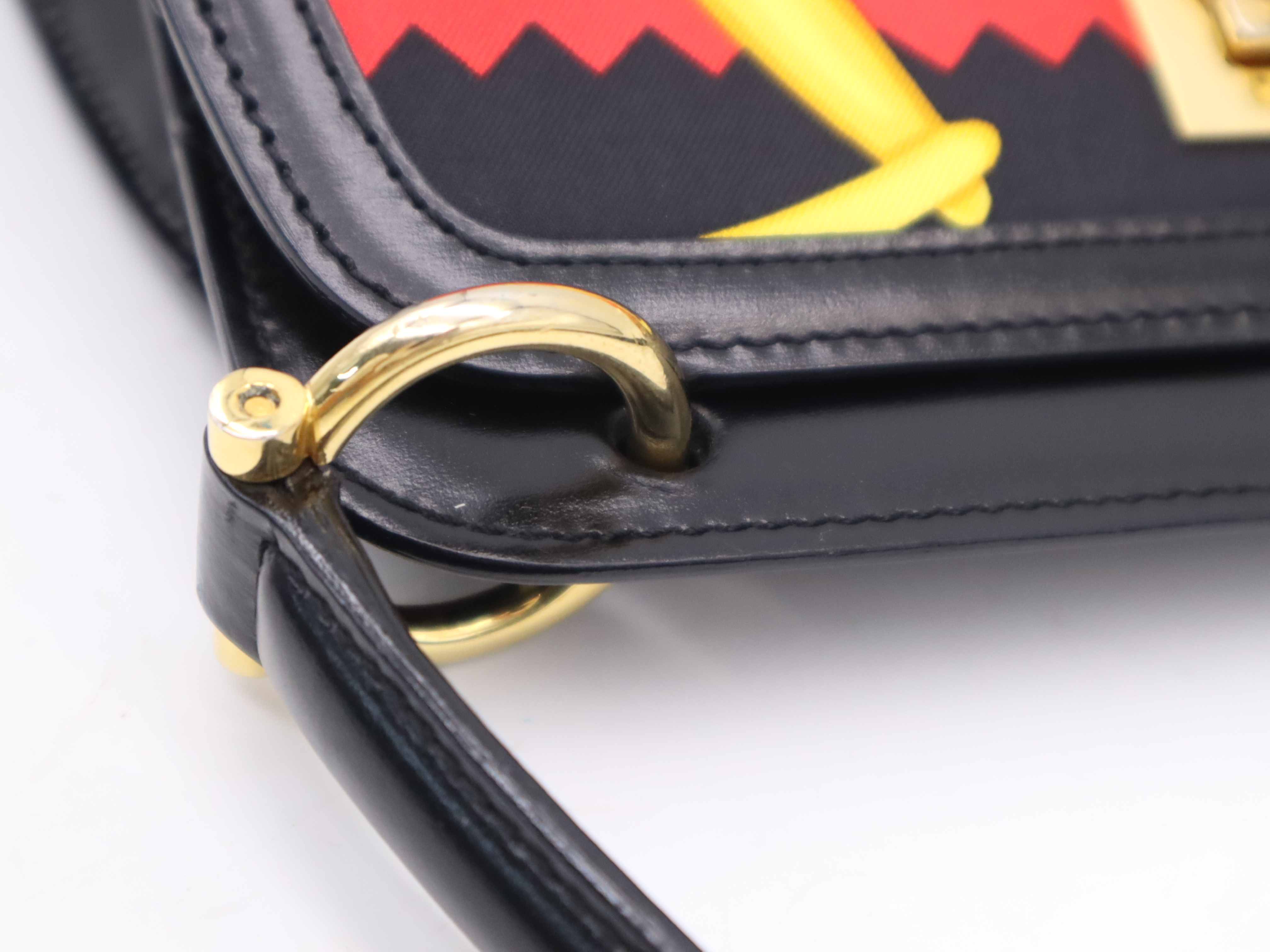 Silk x Leather 2-Way Handbag with Scarf Print, Red & Black, with Shoulder Strap — view 7