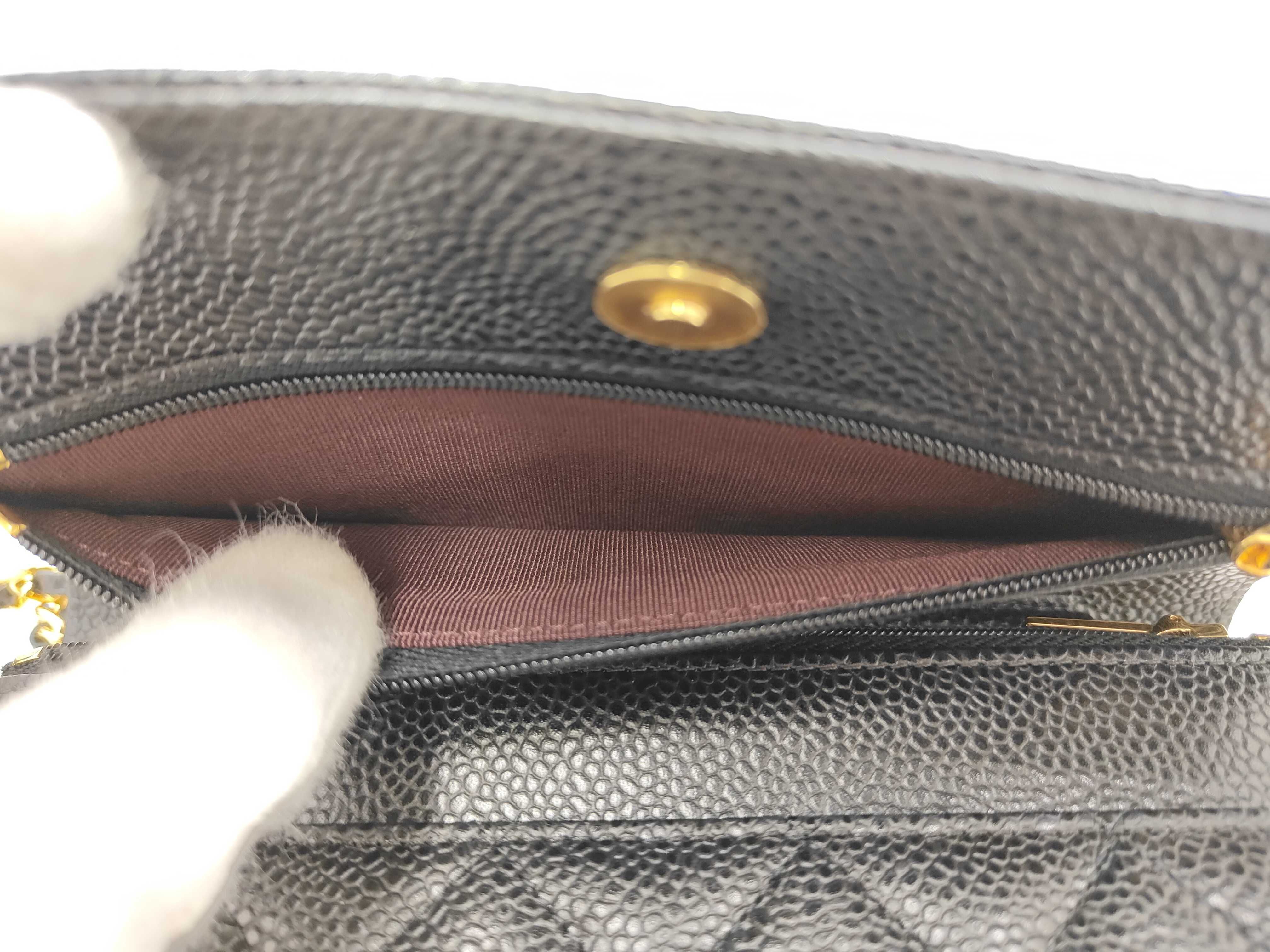 Matelassé Chain Wallet, Black Caviar Leather, Gold Hardware, Shoulder Bag — view 14
