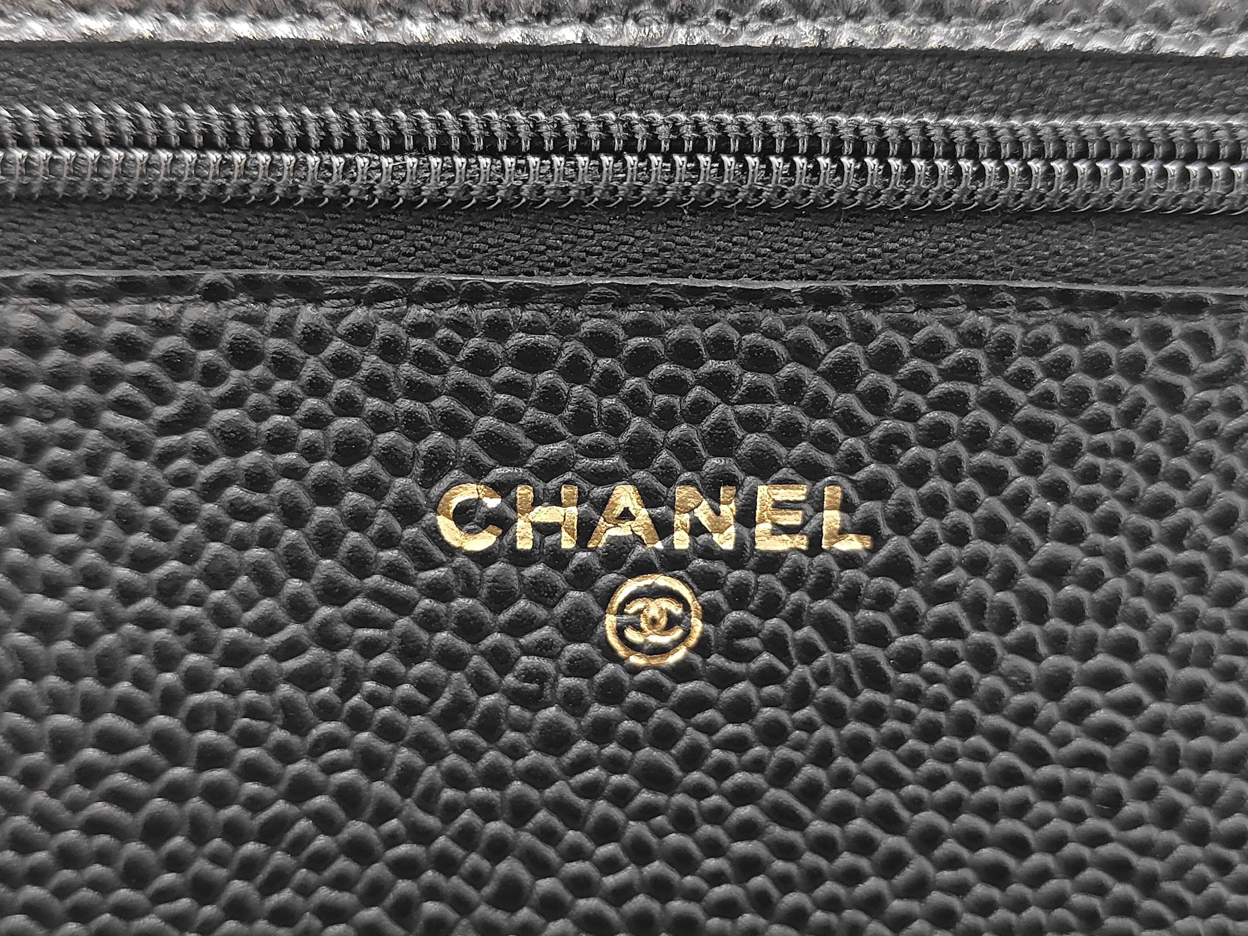 Matelassé Chain Wallet, Black Caviar Leather, Gold Hardware, Shoulder Bag — view 15