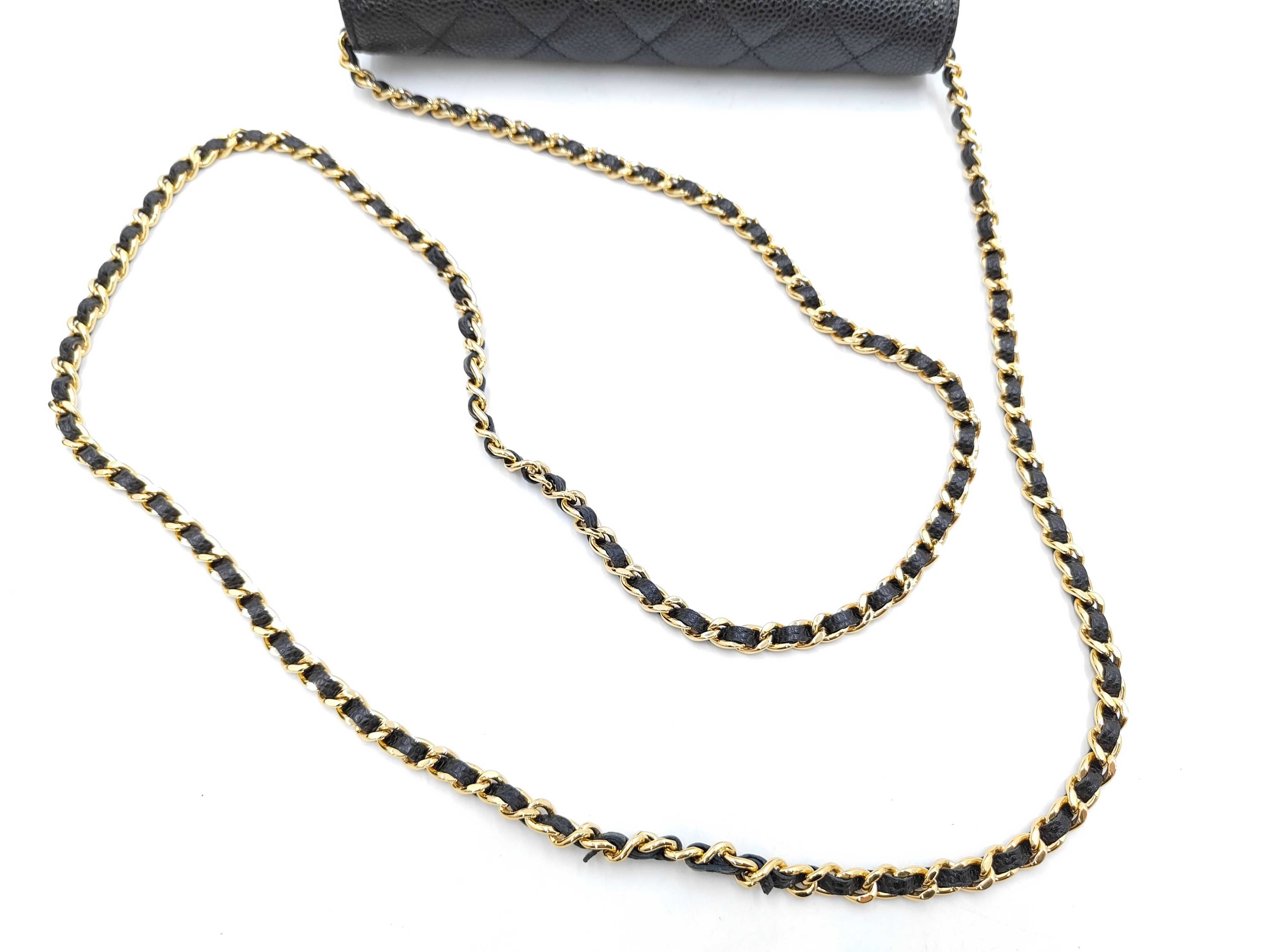 Matelassé Chain Wallet, Black Caviar Leather, Gold Hardware, Shoulder Bag — view 3