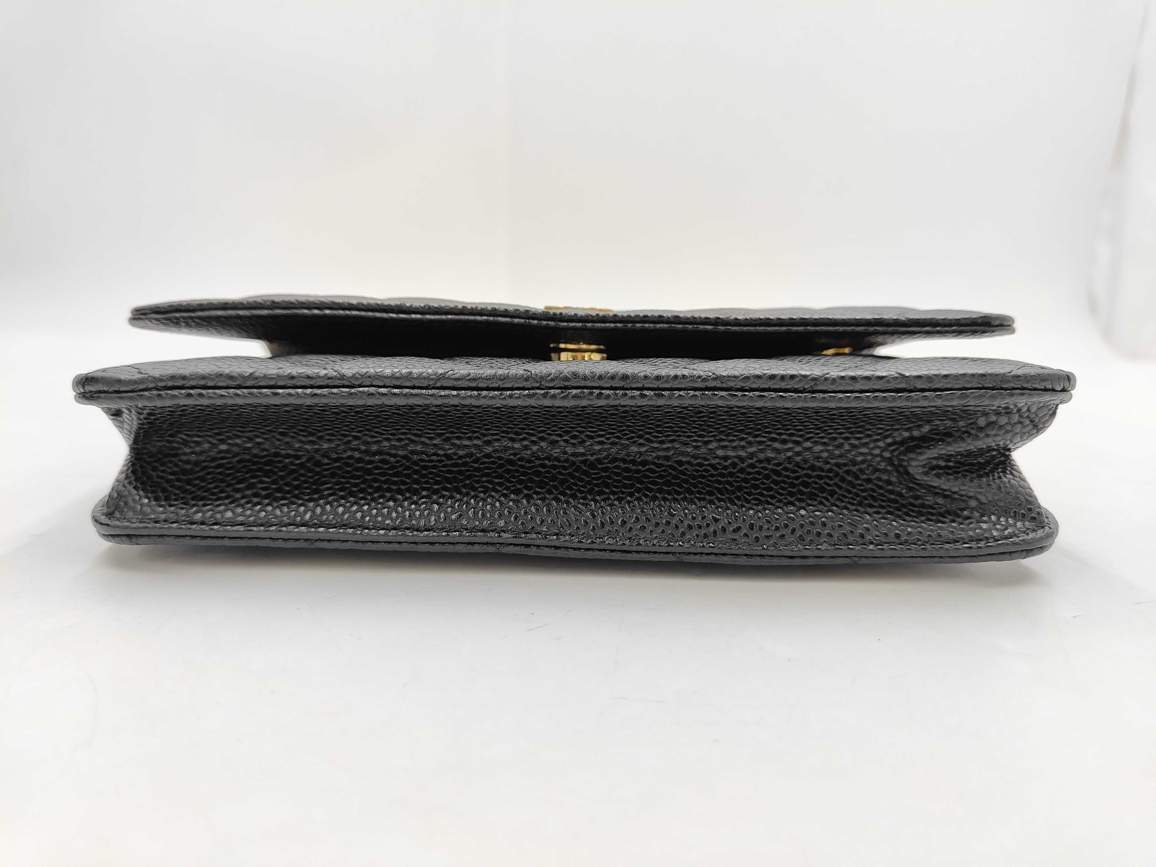 Matelassé Chain Wallet, Black Caviar Leather, Gold Hardware, Shoulder Bag — view 7