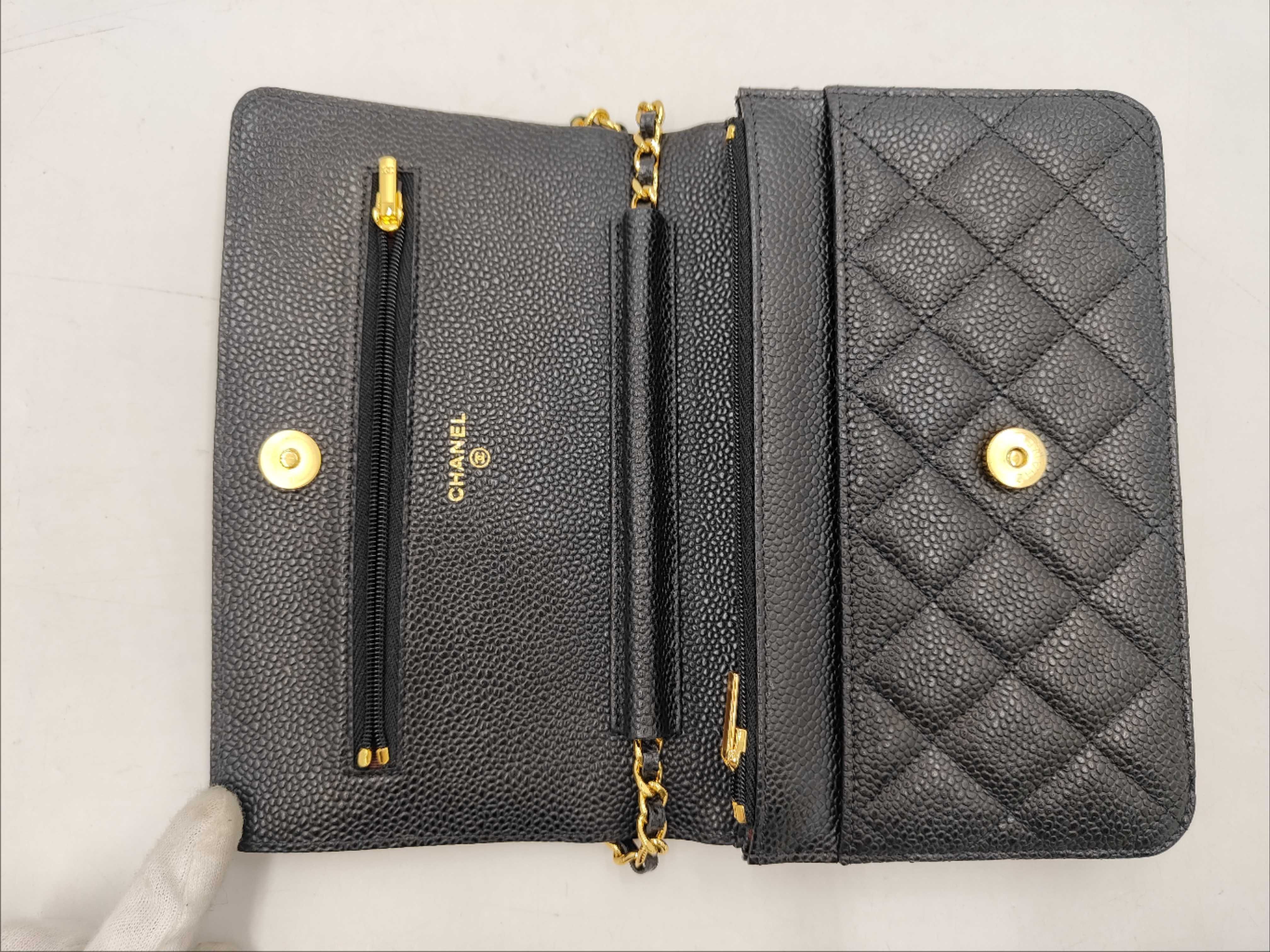Matelassé Chain Wallet, Black Caviar Leather, Gold Hardware, Shoulder Bag — view 9