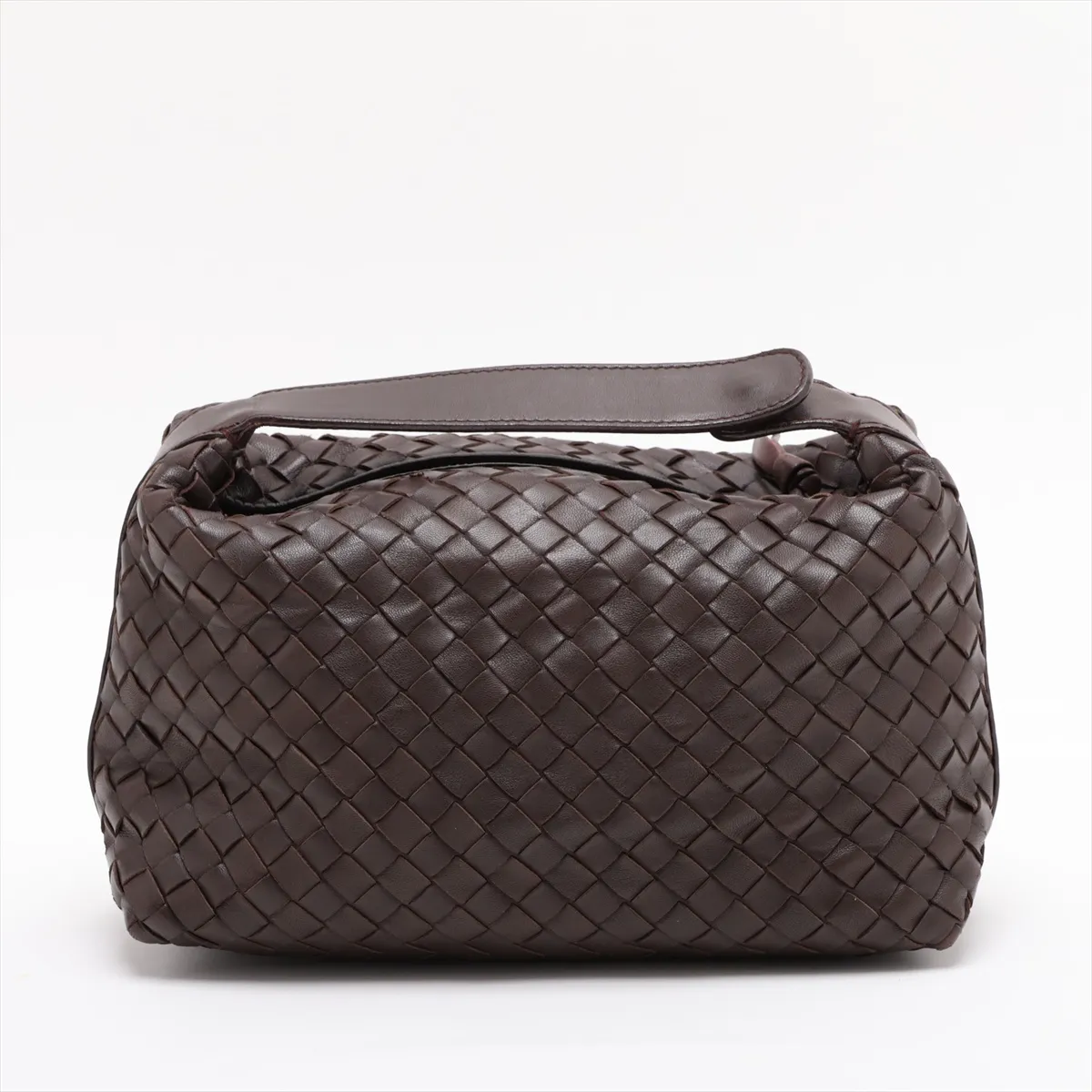 Intrecciato Leather Handbag, Brown — view 2