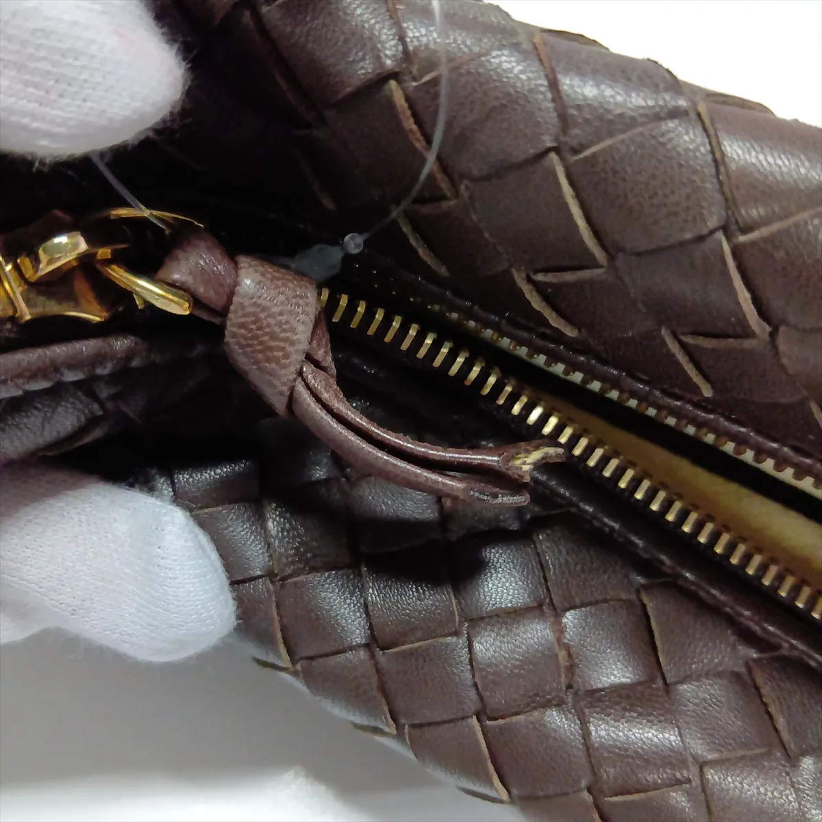 Intrecciato Leather Handbag, Brown — view 11