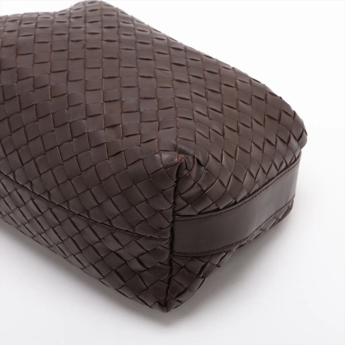 Intrecciato Leather Handbag, Brown — view 3