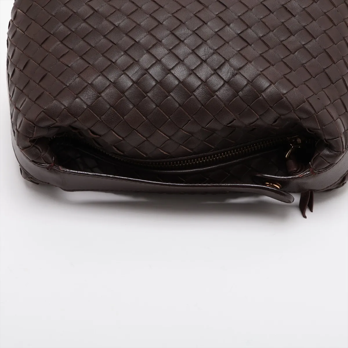 Intrecciato Leather Handbag, Brown — view 5