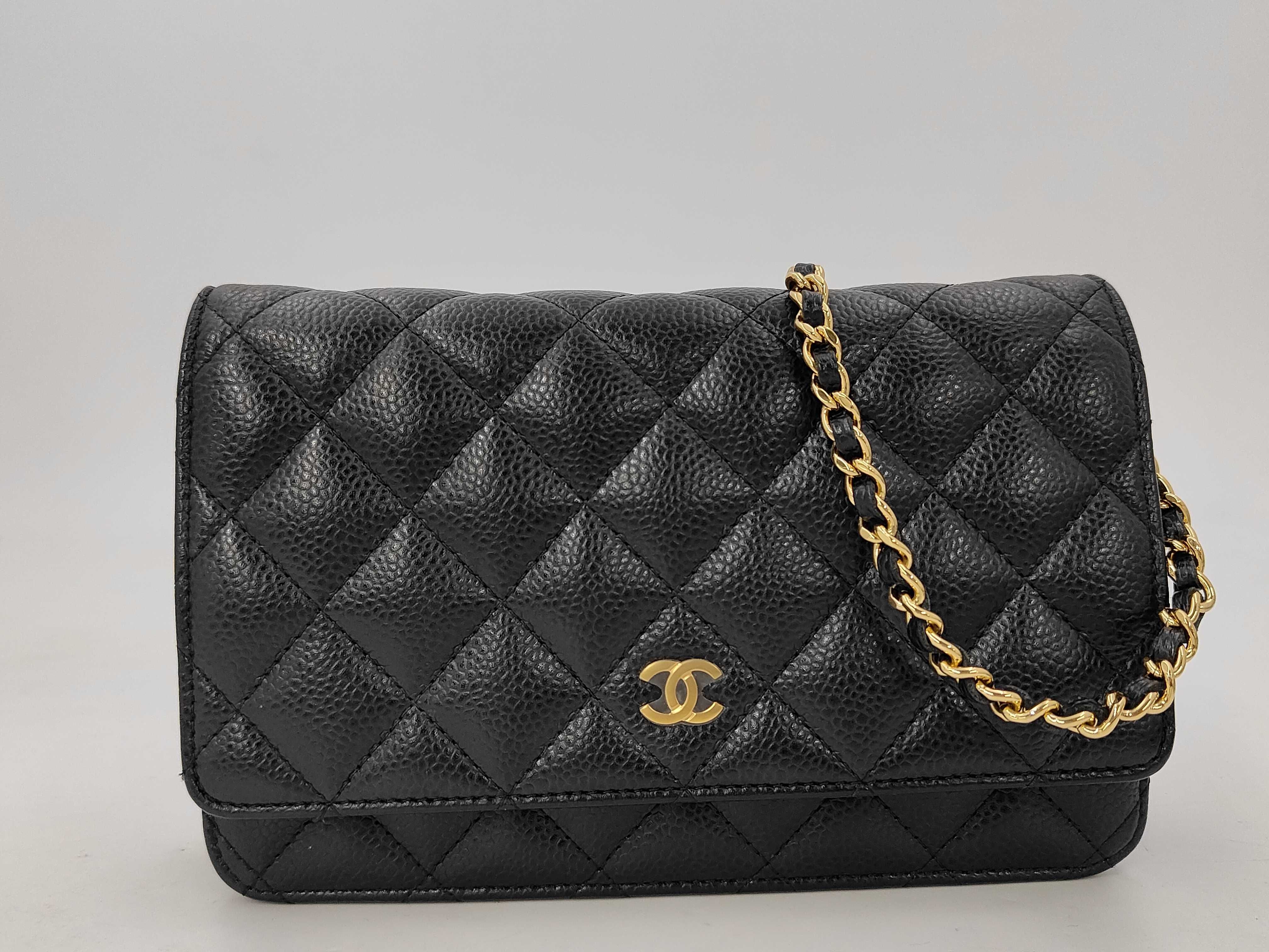 WOC Black Calfskin Medium Shoulder Bag with Gold Hardware, Embossed, No. 25