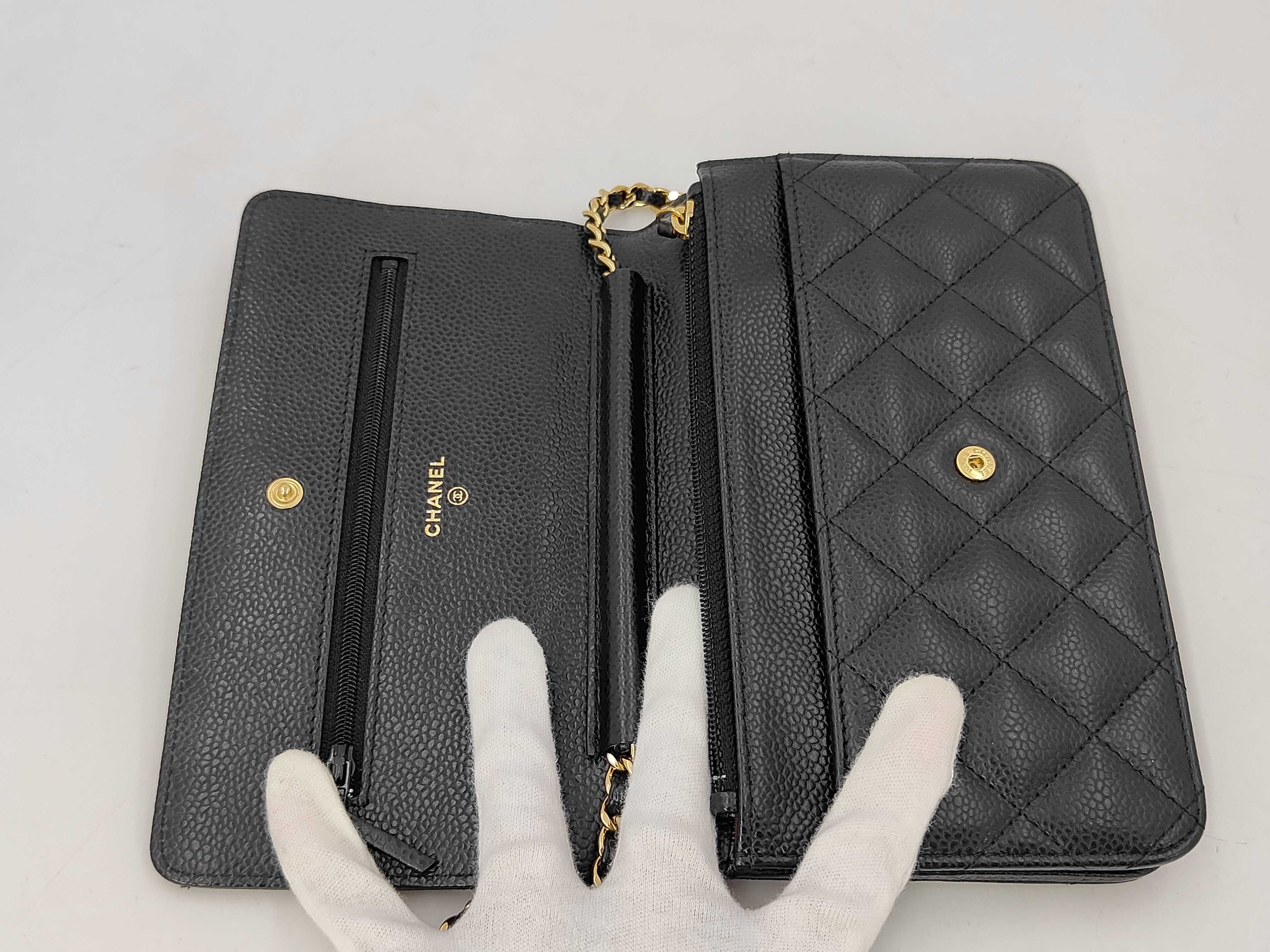 WOC Black Calfskin Medium Shoulder Bag with Gold Hardware, Embossed, No. 25 — view 12