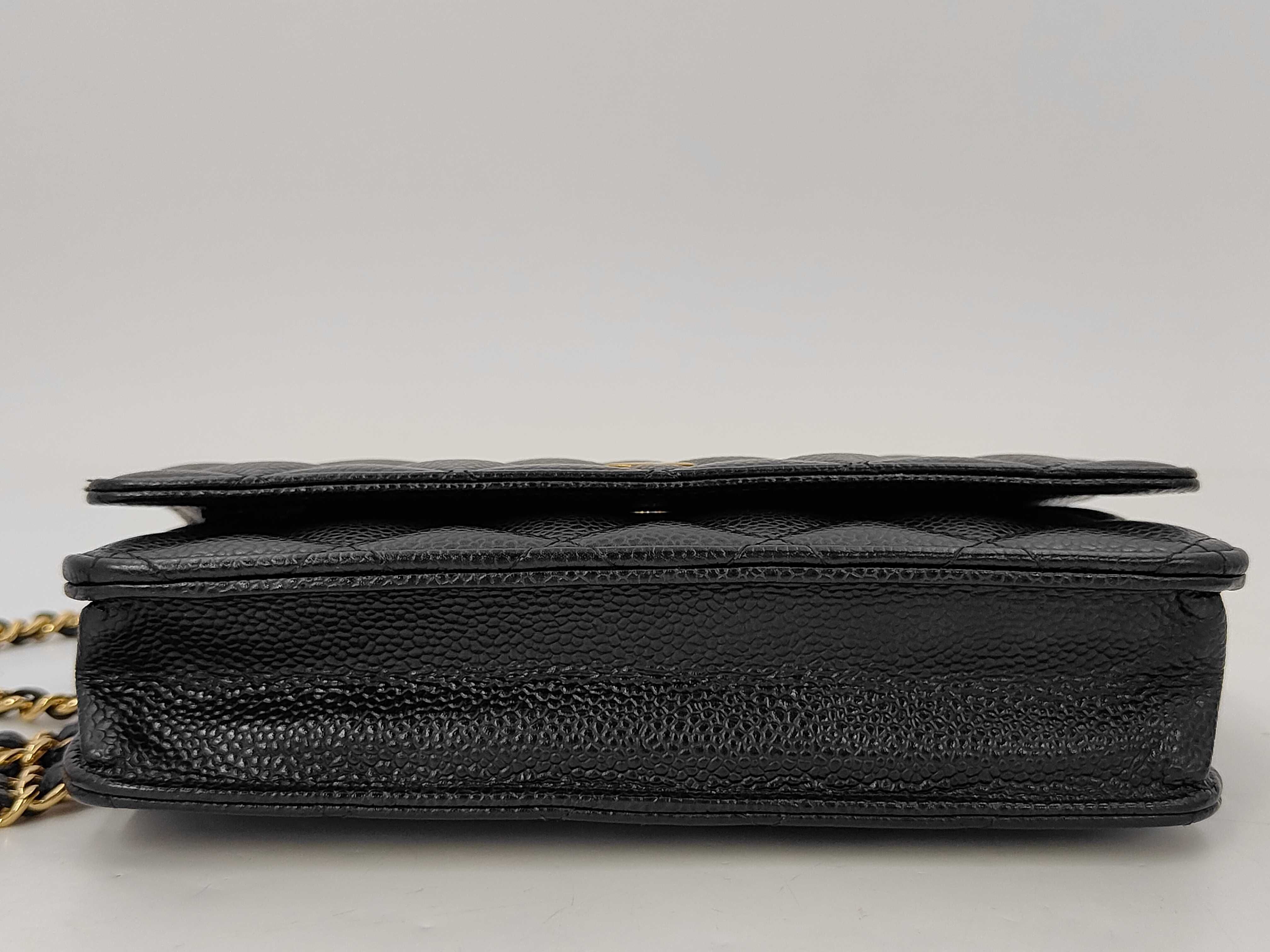 WOC Black Calfskin Medium Shoulder Bag with Gold Hardware, Embossed, No. 25 — view 4