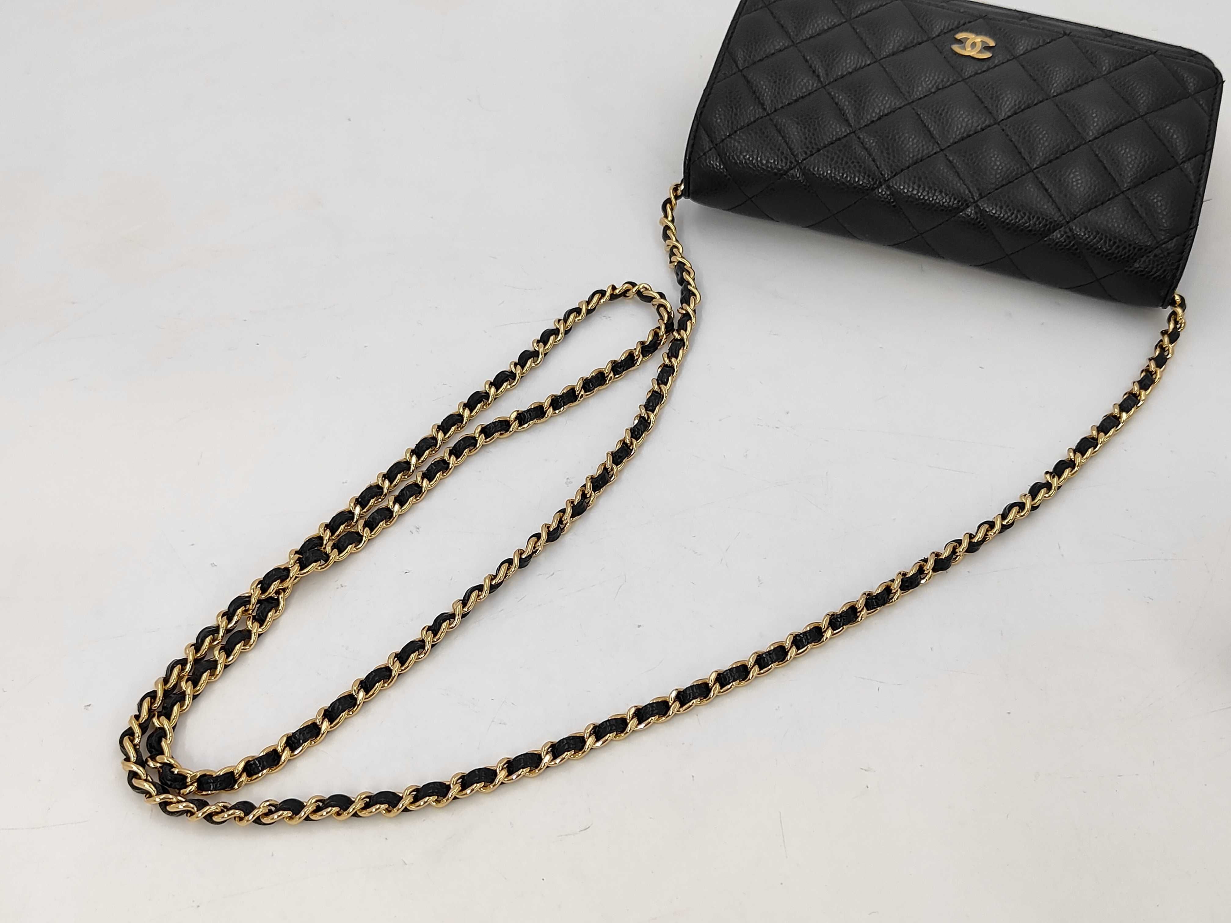 WOC Black Calfskin Medium Shoulder Bag with Gold Hardware, Embossed, No. 25 — view 5