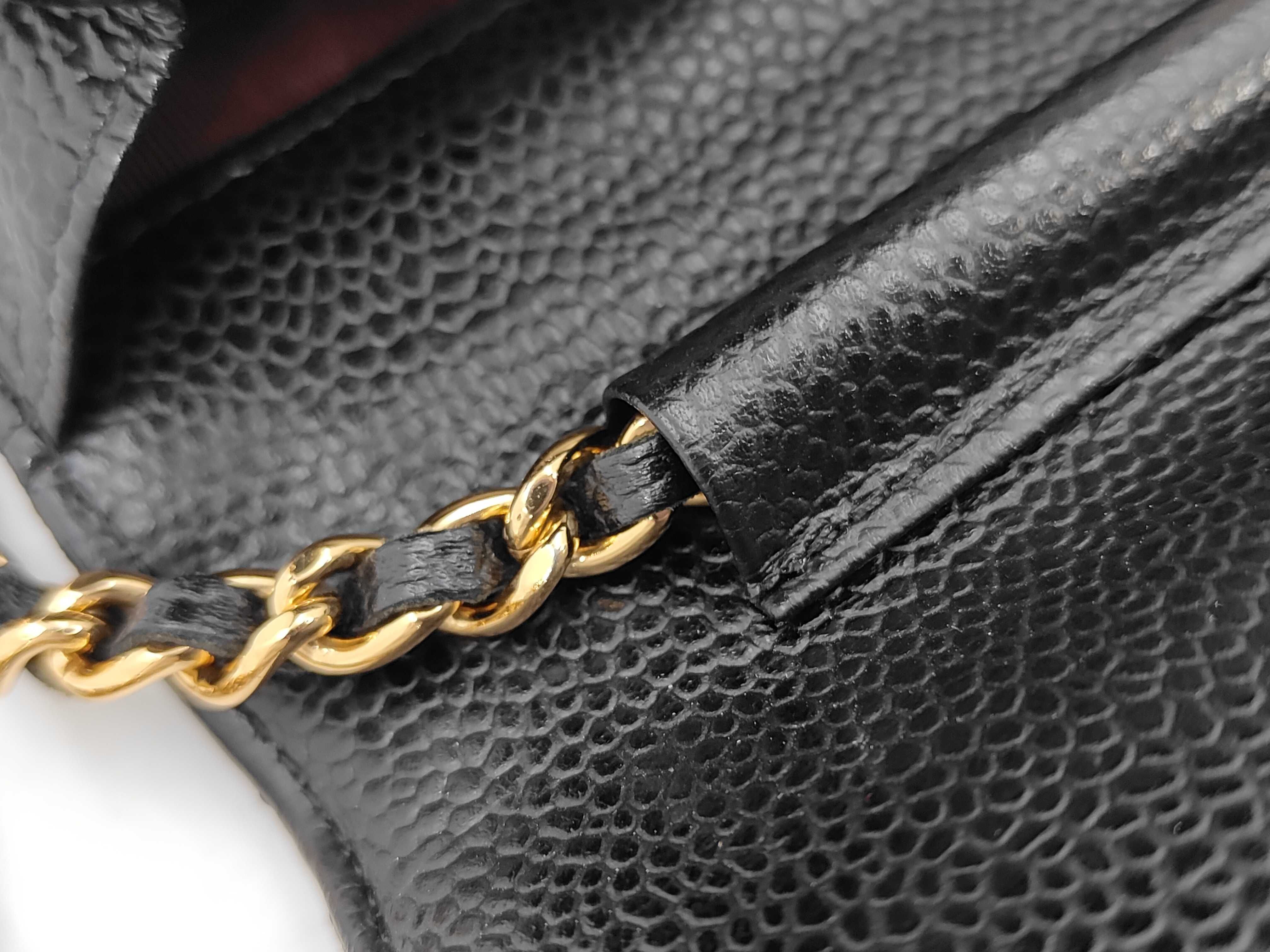 WOC Black Calfskin Medium Shoulder Bag with Gold Hardware, Embossed, No. 25 — view 7