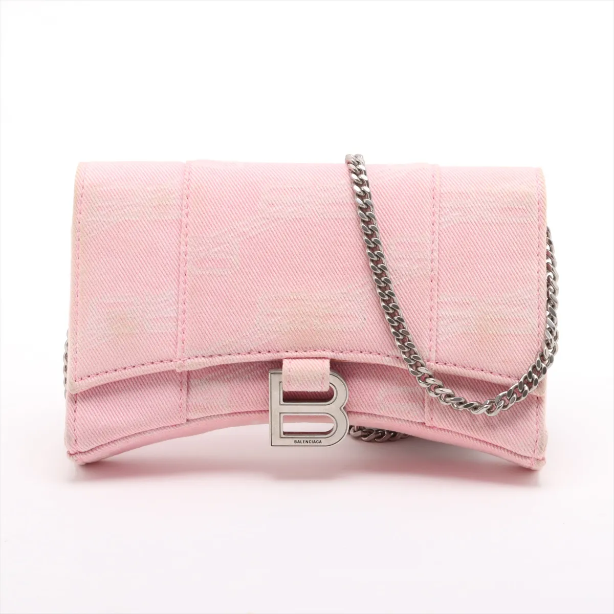Hourglass XS Canvas x Leather Chain Wallet Pink 714123