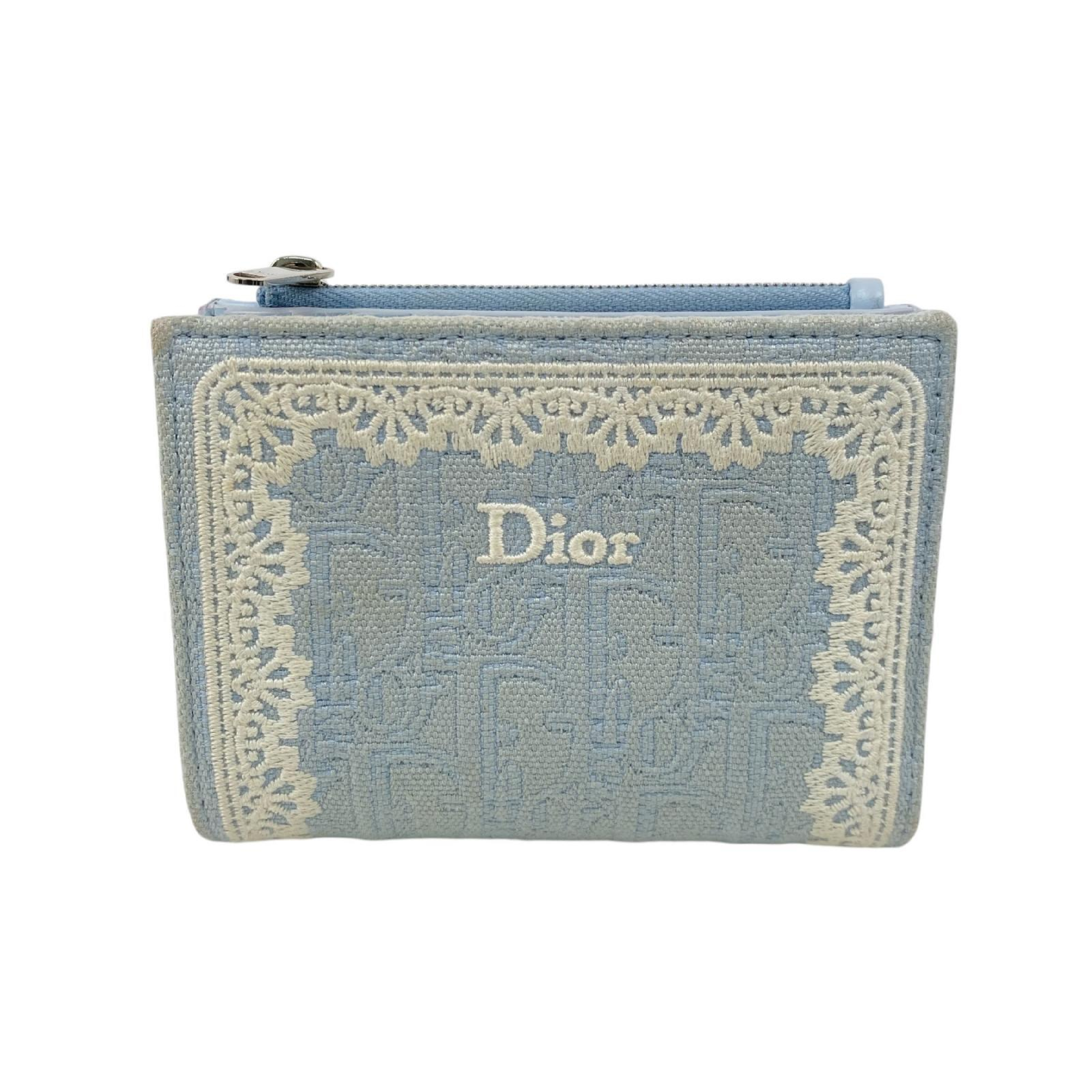 【*Shipped from: Hong Kong*】Dior Light Blue Canvas Oblique Dahlia Bi-fold Wallet — view 2