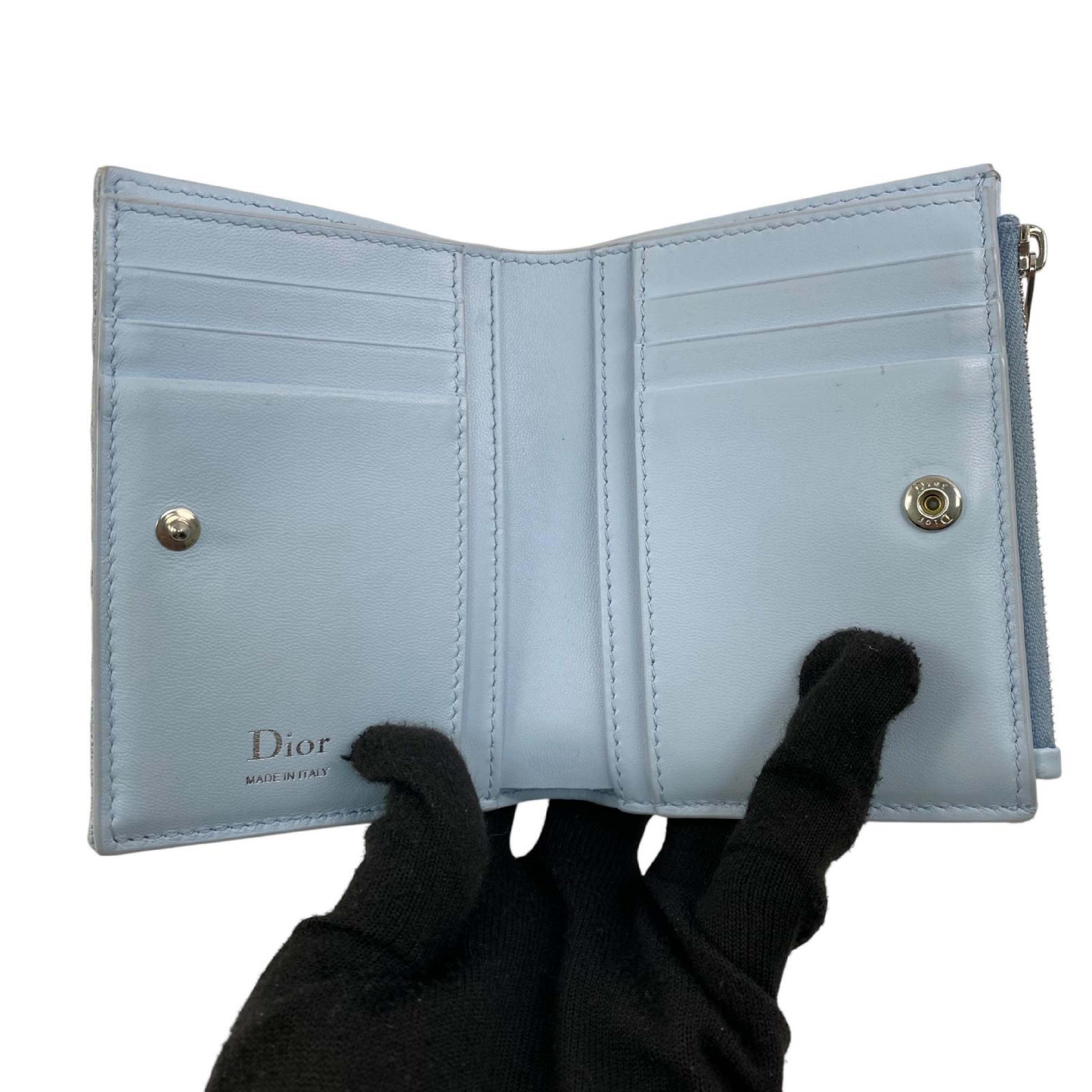 【*Shipped from: Hong Kong*】Dior Light Blue Canvas Oblique Dahlia Bi-fold Wallet — view 10