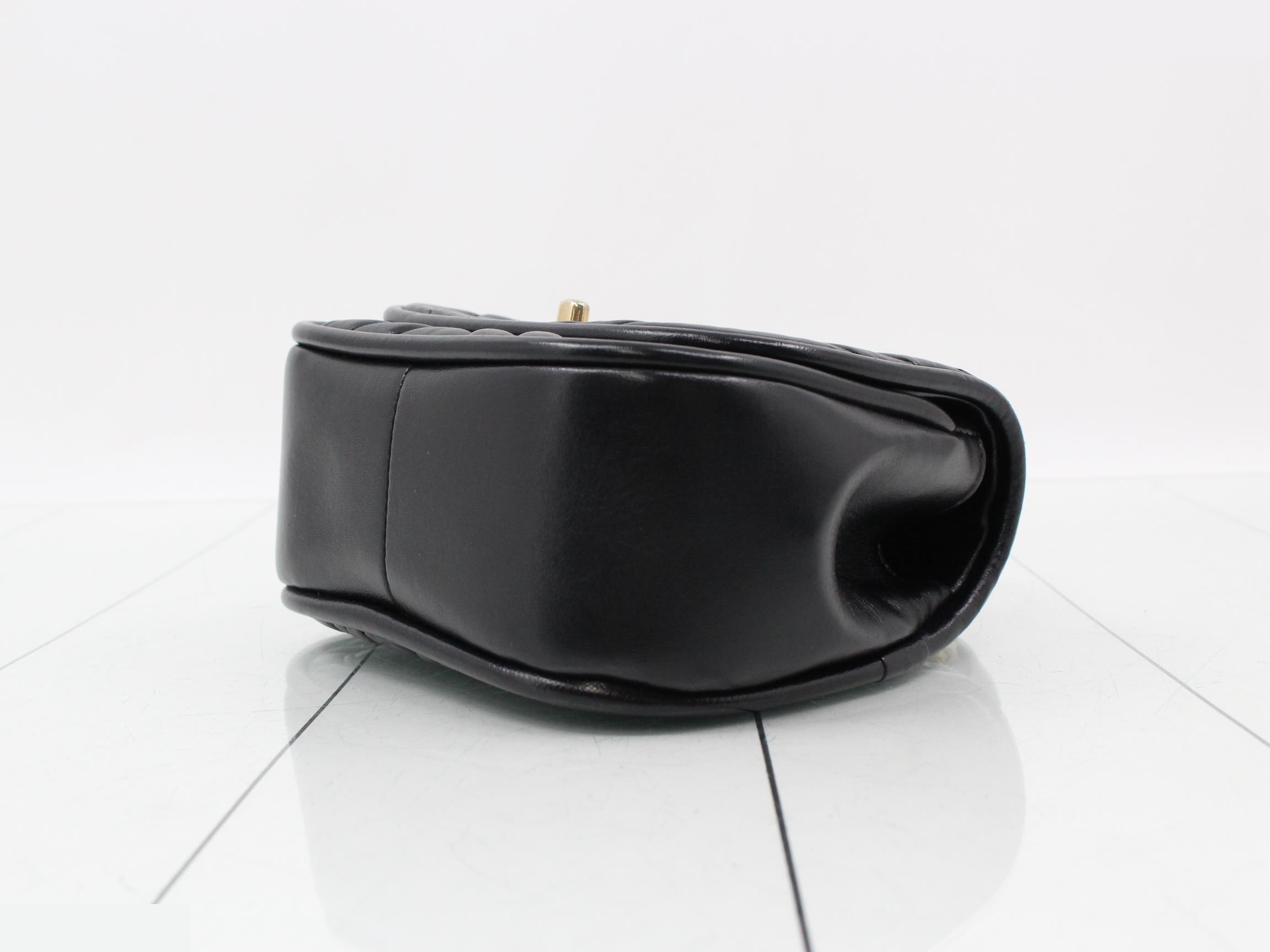 Leather V-stitch turn-lock 2-way handbag/chain shoulder bag, black — view 6
