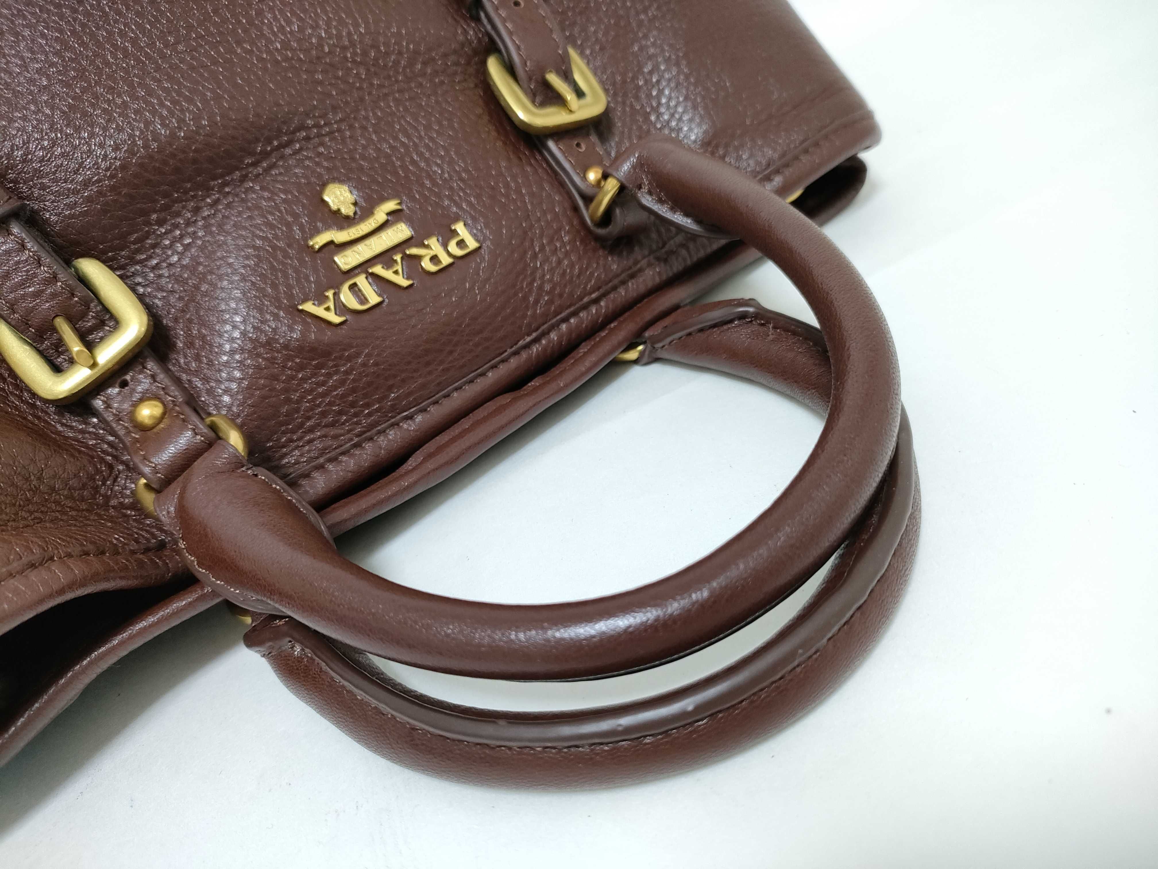 Unused, Stored Item: VITELLO DAINO 2-way Leather Handbag, Brown. — view 3