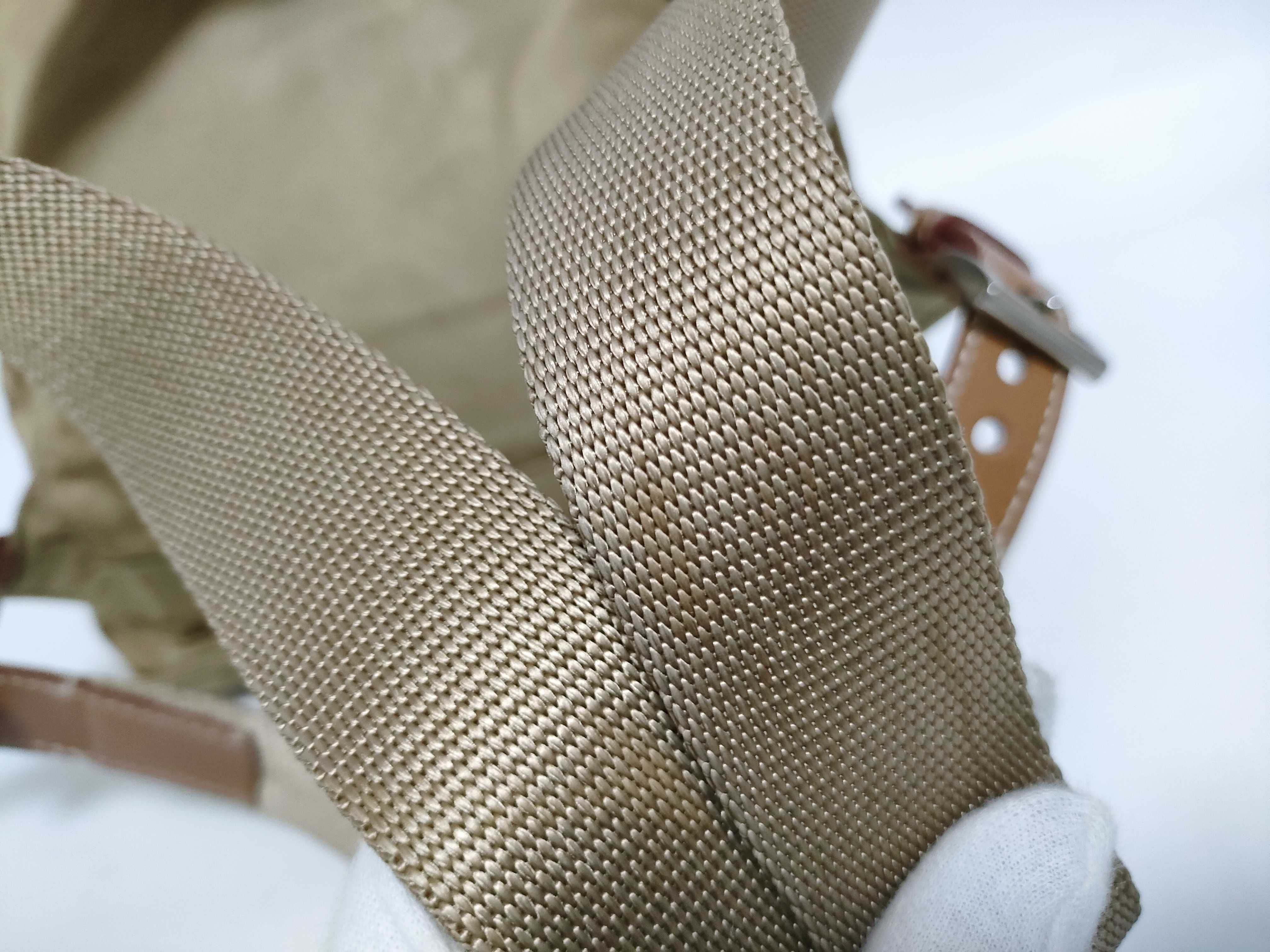 Nylon Backpack (Khaki Beige, Brown Leather) — view 4