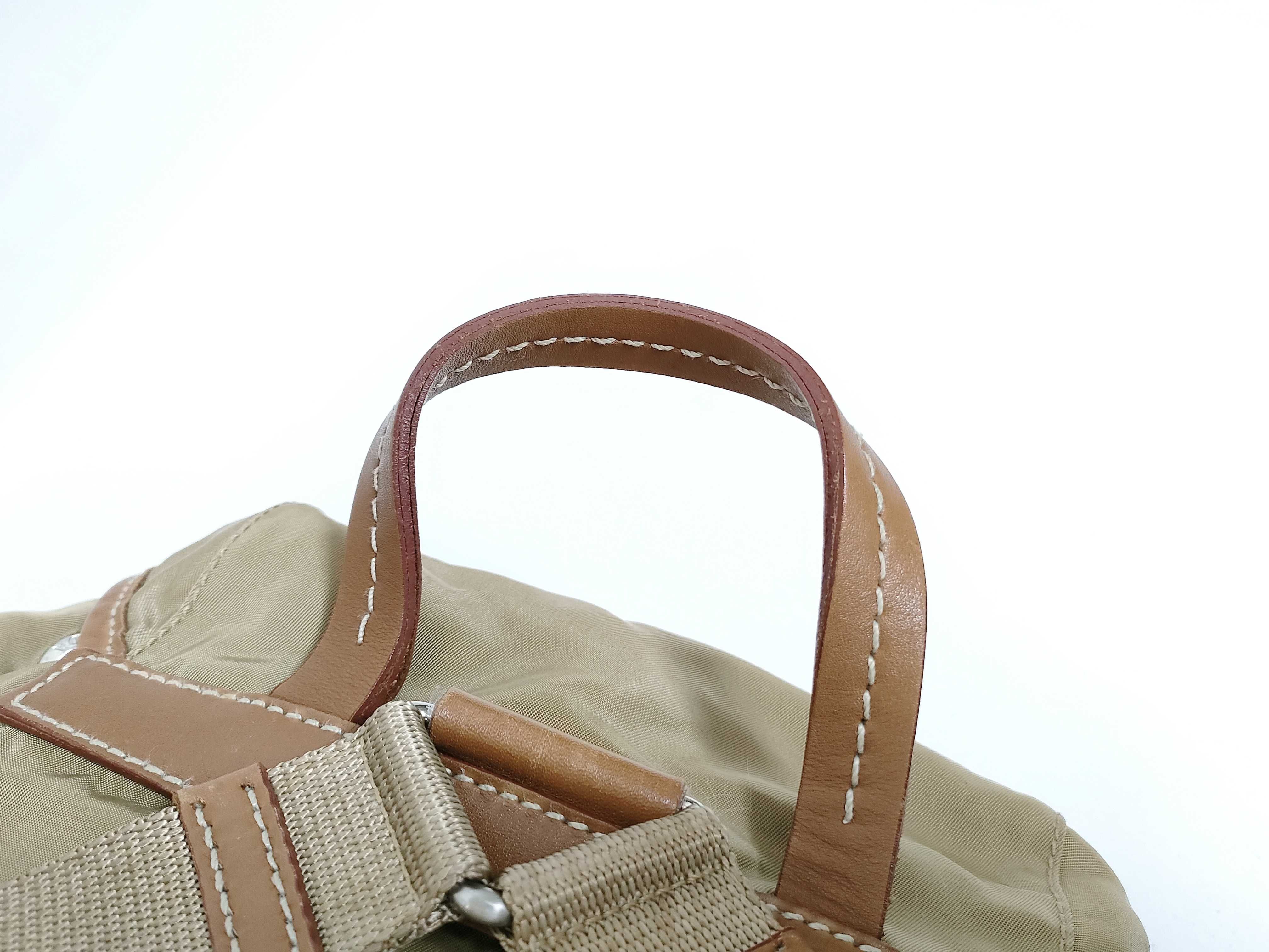 Nylon Backpack (Khaki Beige, Brown Leather) — view 6