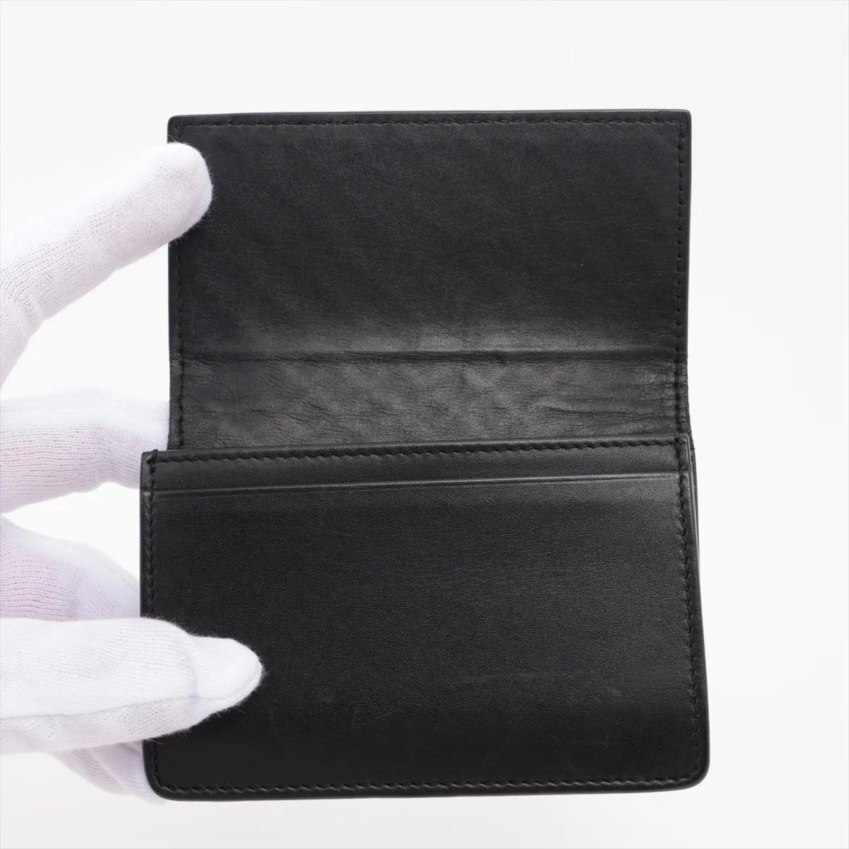 Intrecciato Leather Card Case, Brown — view 3