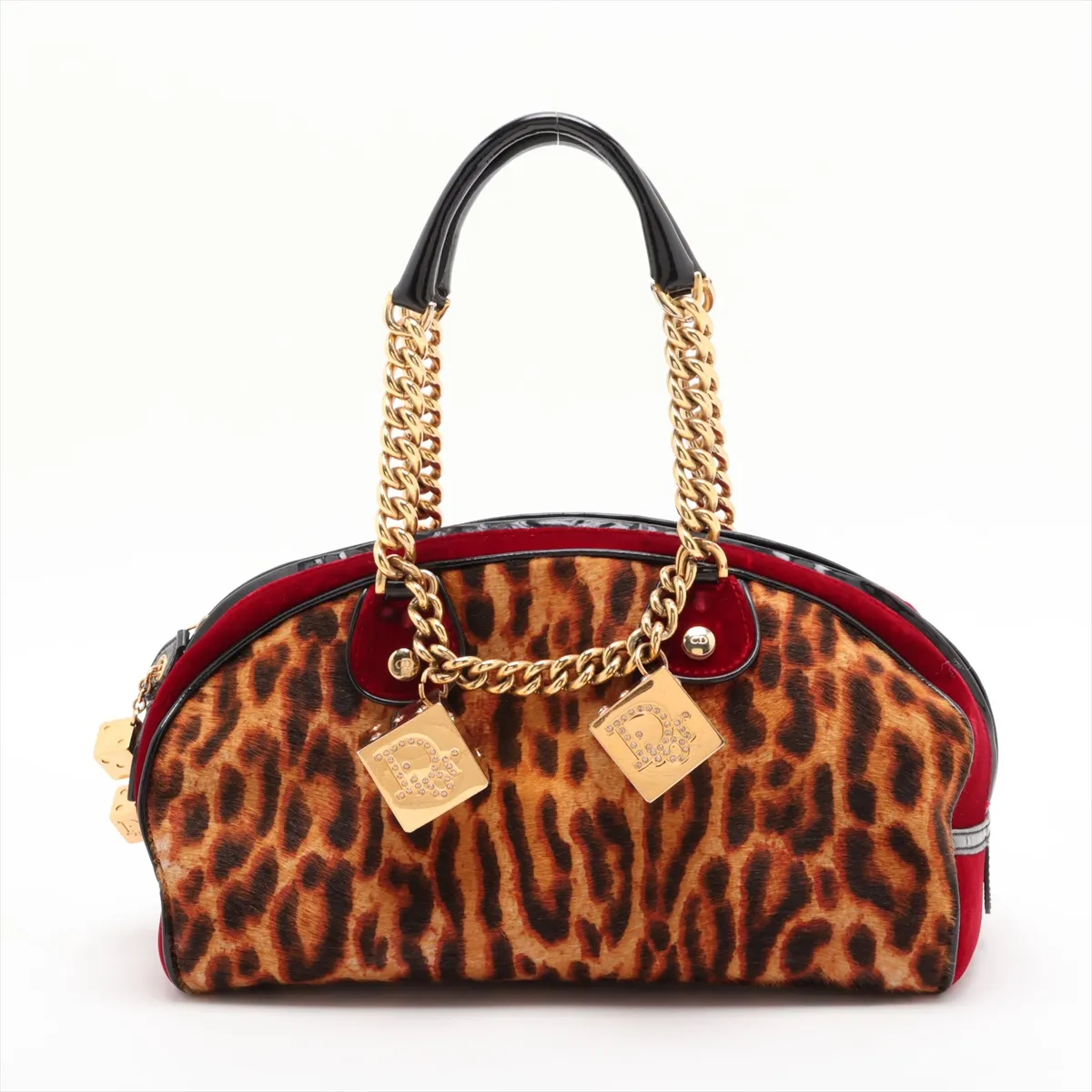 Gambler Calf Hair x Velvet Handbag Brown x Red x Black